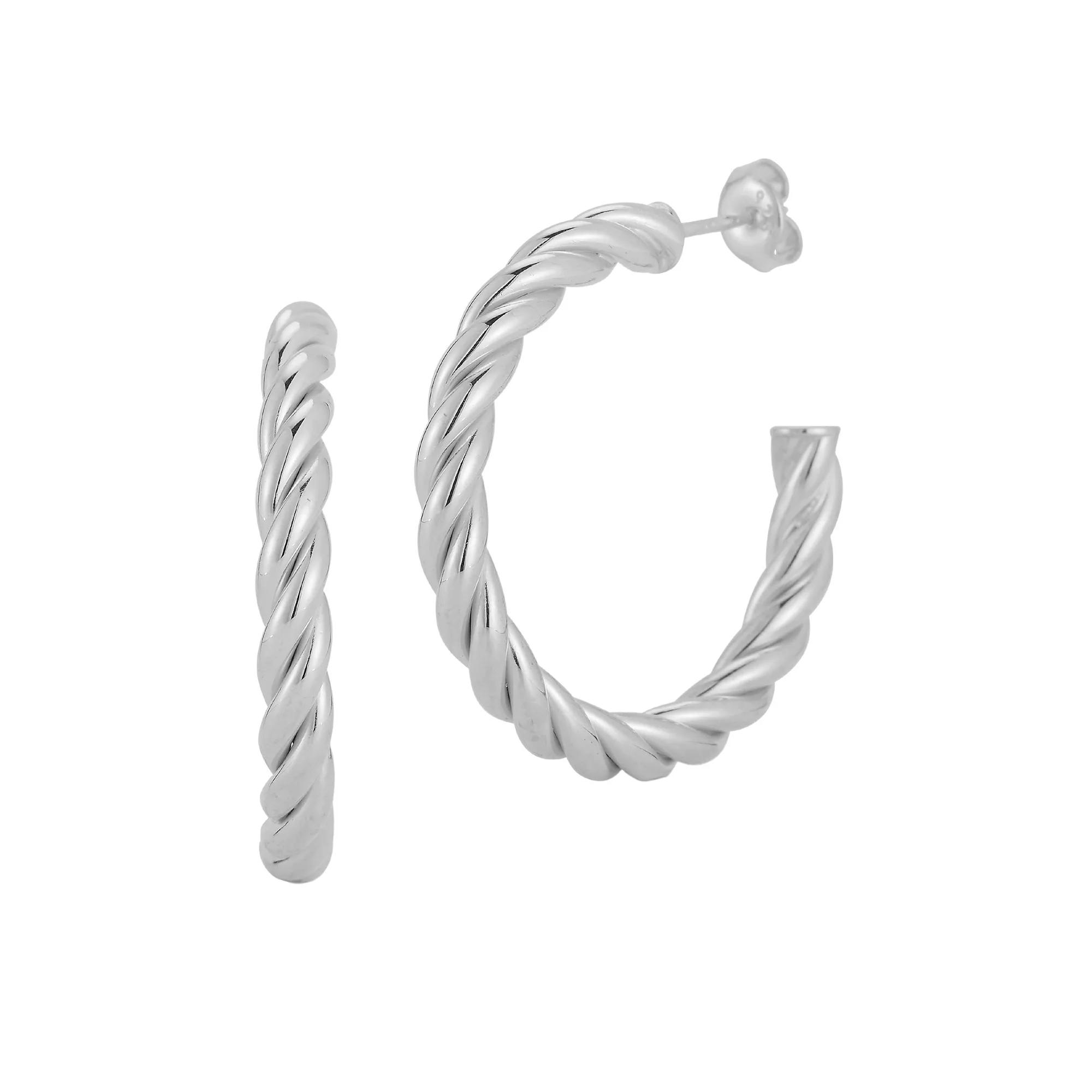 Sunkissed Sterling Large Twist Hoop Earrings, Women's, Silver Tone Product Image