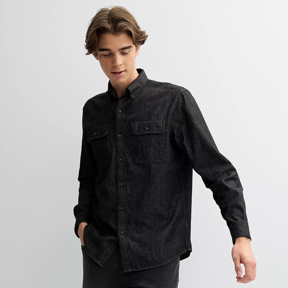 Men's Sonoma Goods For Life® Utility Denim Shirt, Size: Medium, Black Rinse Wash Product Image