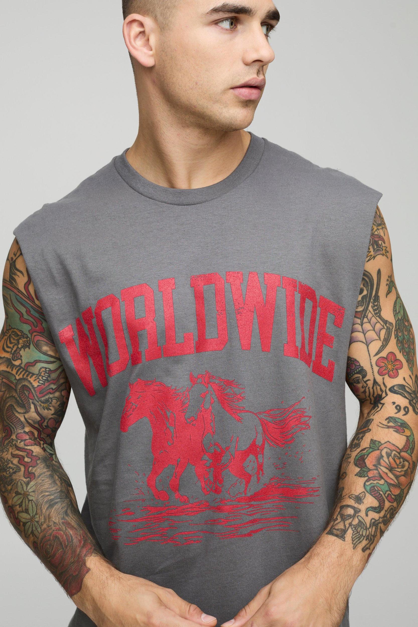 Oversized Worldwide Graphic Tank | boohooMAN USA Product Image