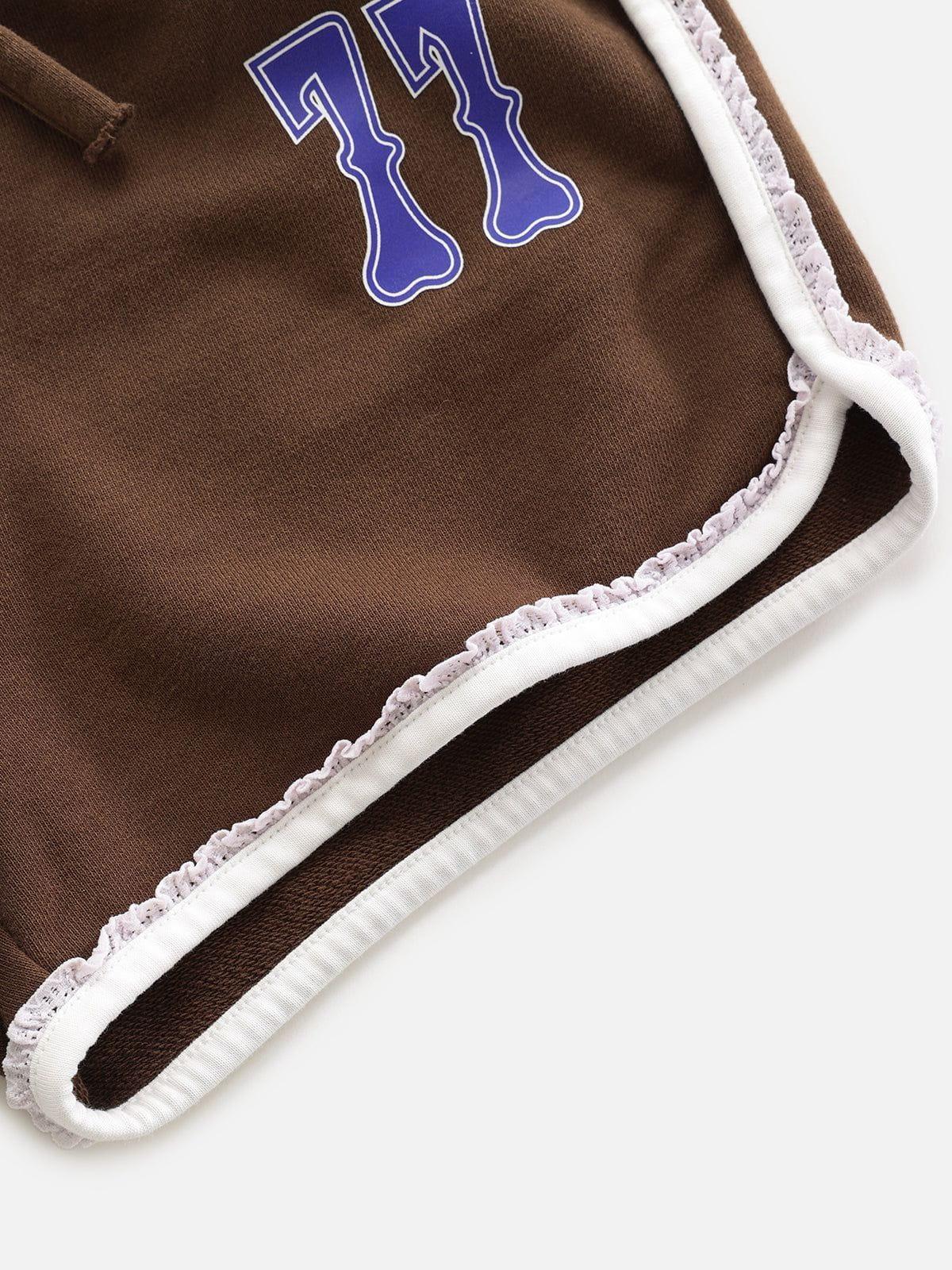 Aelfric Eden Number Print Lace Patchwork Mini Shorts Female Product Image