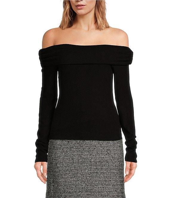 Every Knit Ruched Off Shoulder Long Sleeve Sweater Top Product Image