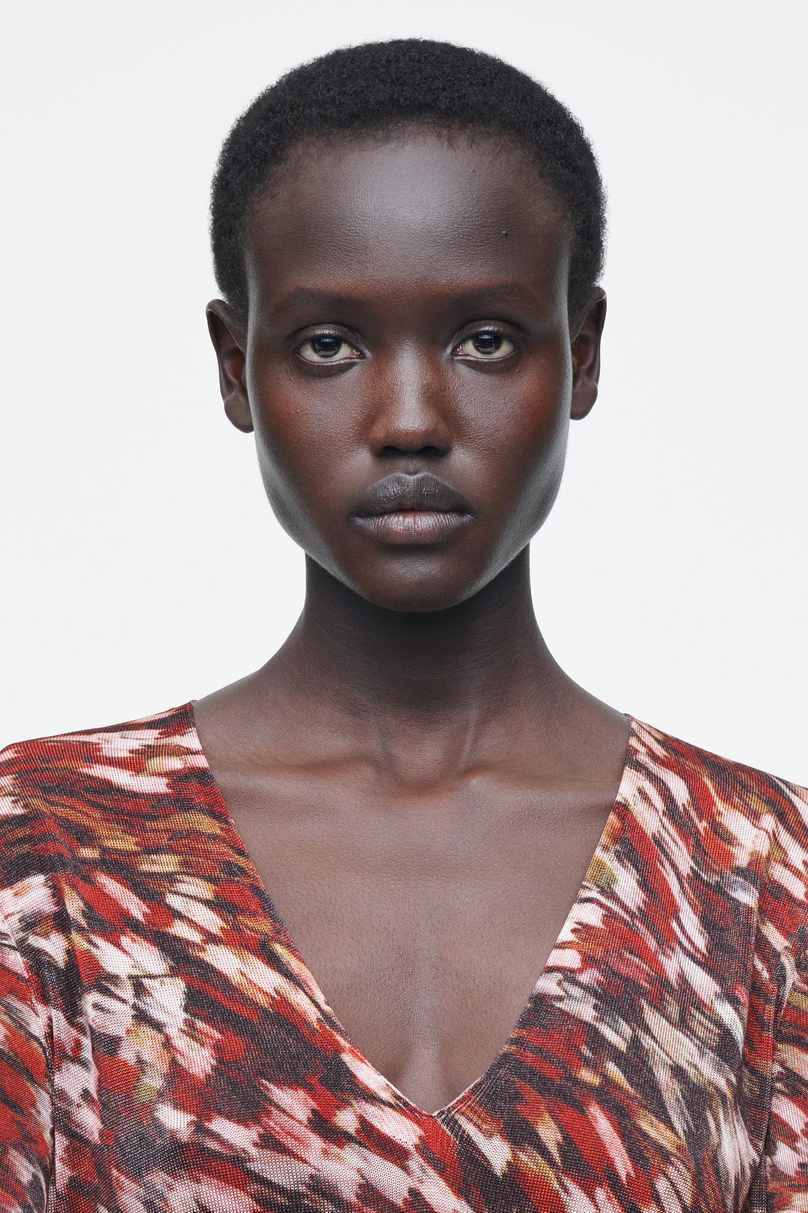 PRINTED SEMI-SHEER KNITTED MAXI DRESS Product Image