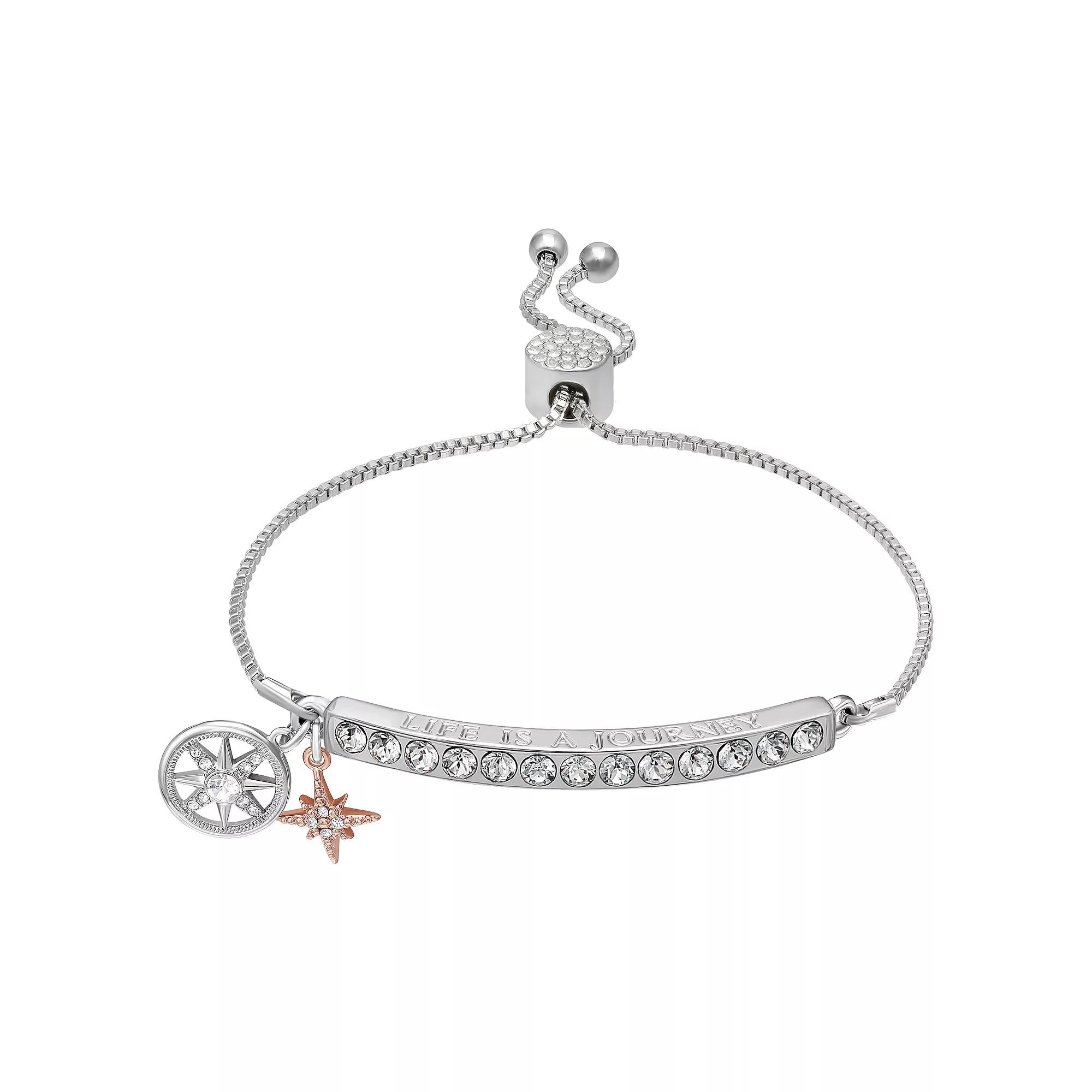 Brilliance "Life is a Journey" Adjustable Bracelet, Women's, Size: 7", Two Tone Pink Clear Product Image