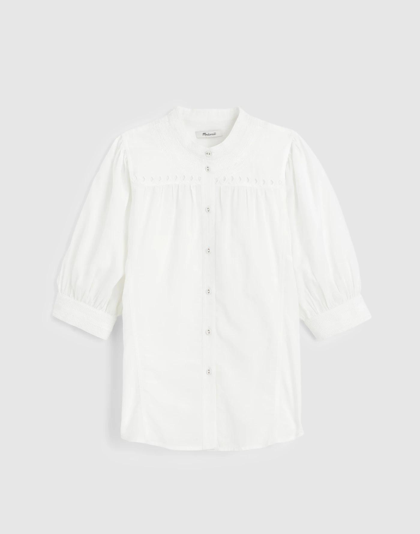 Puff-Sleeve Band-Collar Shirt Product Image