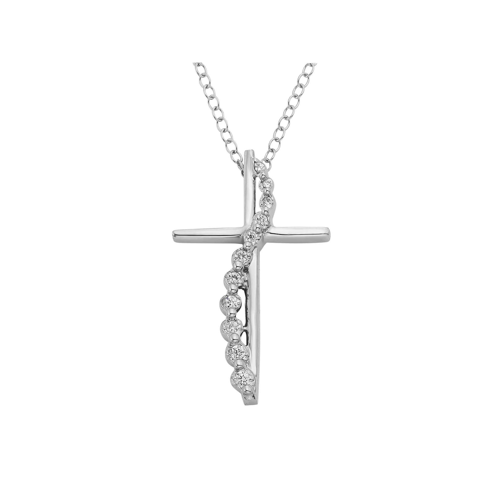 1/10 Carat T.W. Diamond 14k White Gold Cross Pendant Necklace, Women's, Size: 18" Product Image