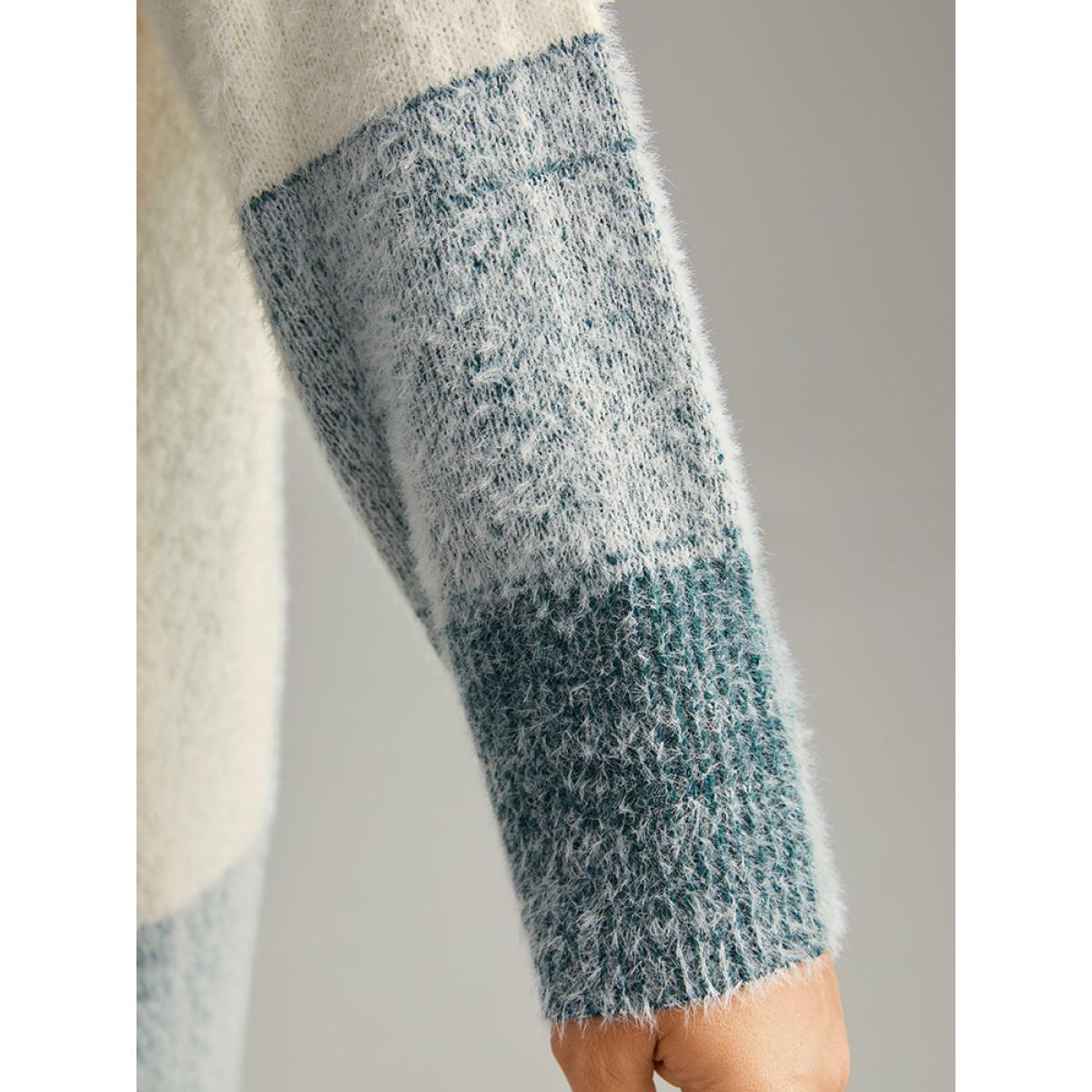 Plus Size Colorblock Contrast Heather Open Front Cardigan White Women Casual Loose Long Sleeve Dailywear Cardigans BloomChic 18-20/2X Product Image