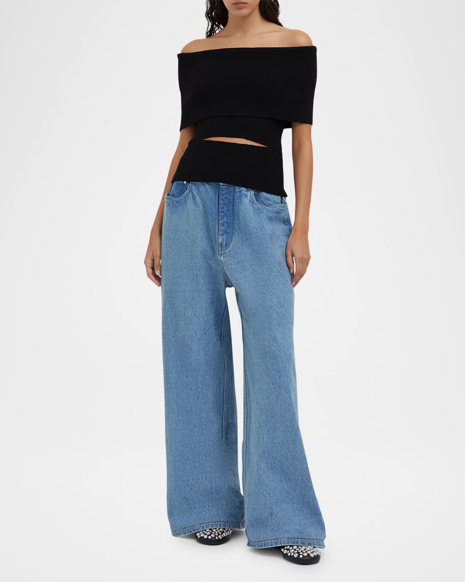 Off-Shoulder Slashed Knit Shawl Top Product Image