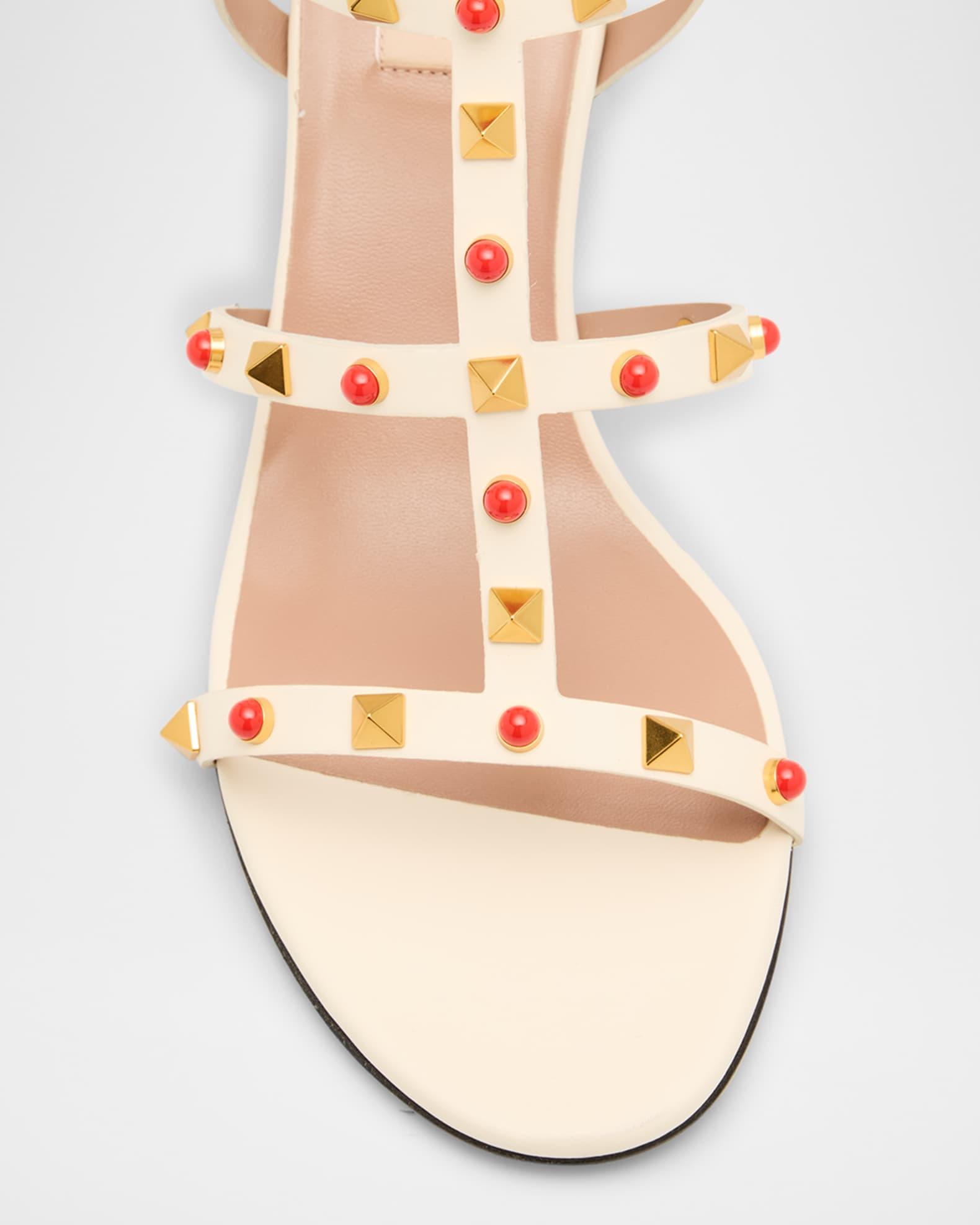 Rockstud Caged Ankle-Strap Leather Sandals Product Image