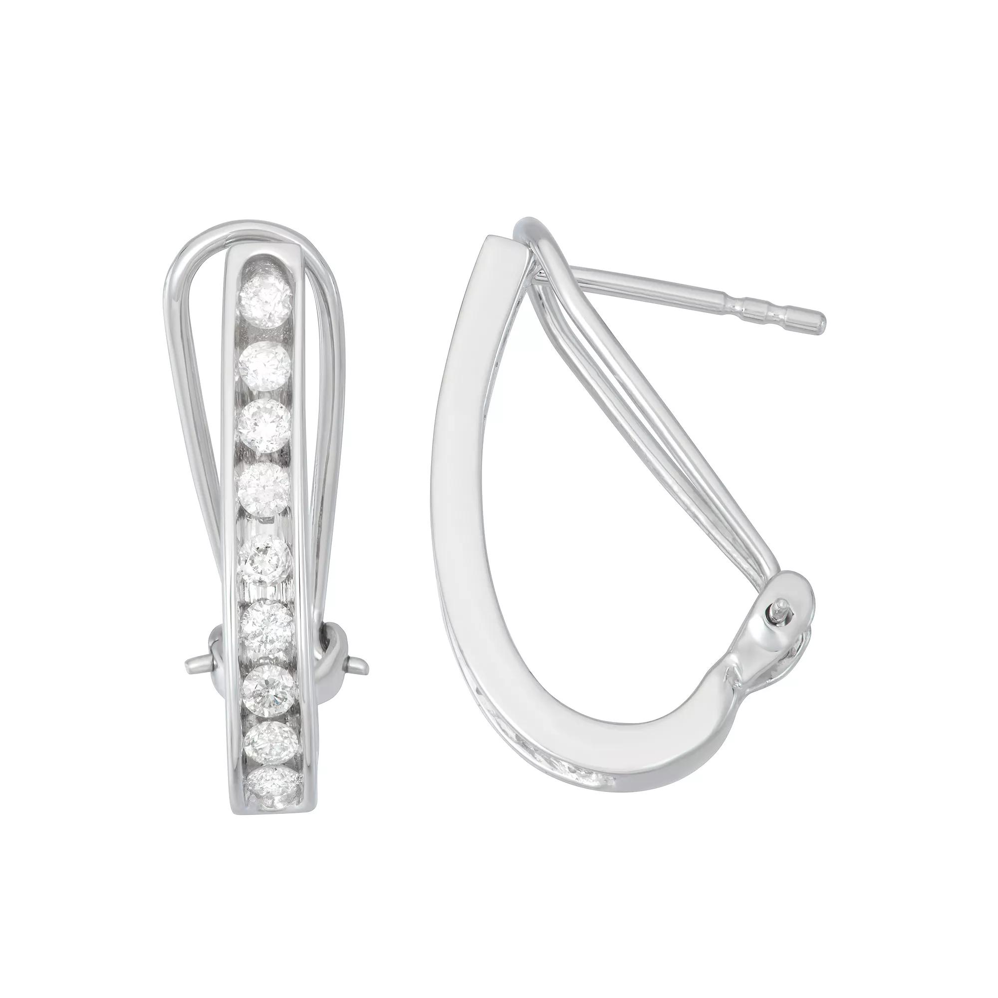 HDI 10k Gold 1/2 Carat T.W. Diamond J-Hoop Earrings, Women's, 10k White Gold Product Image