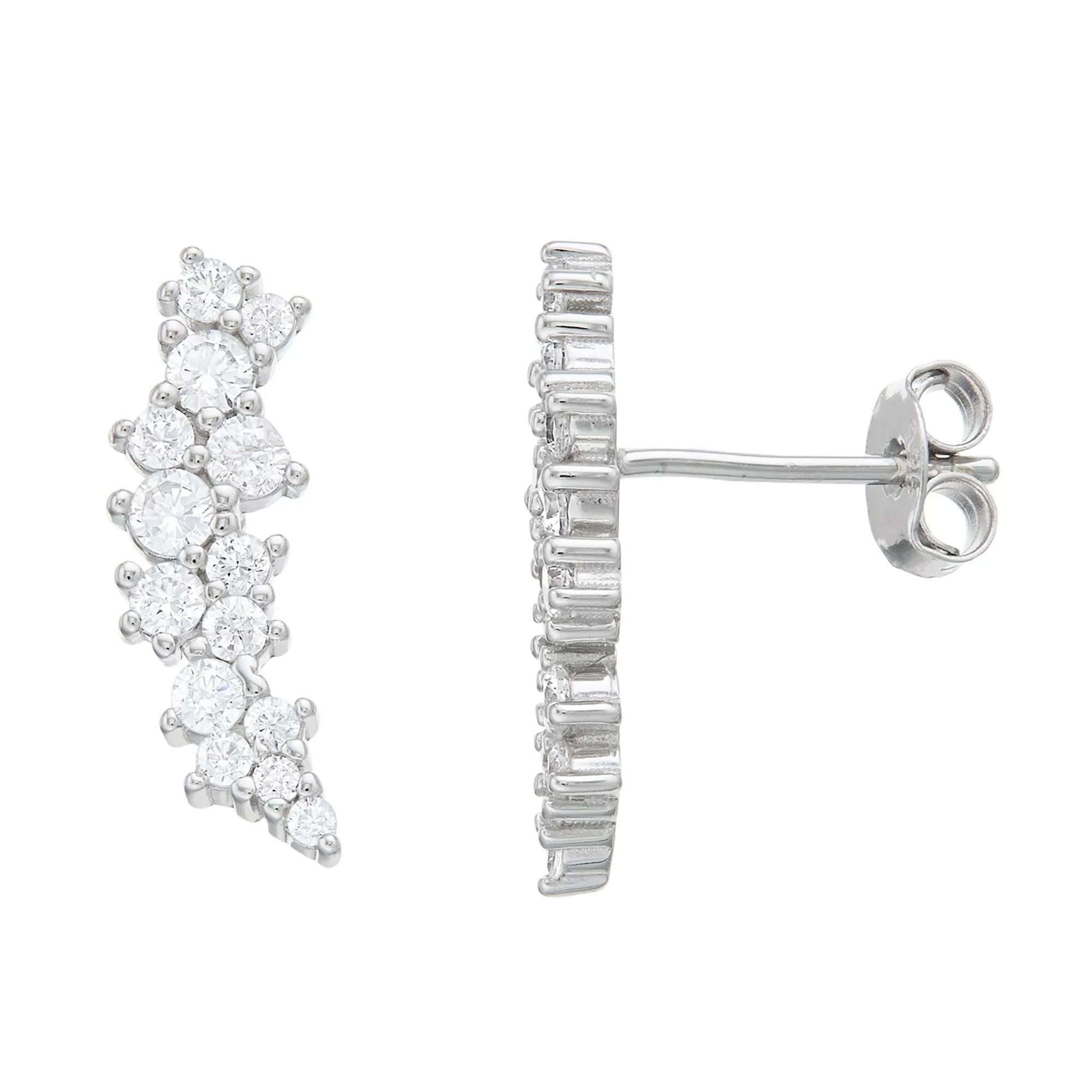Sterling Silver Clear Cubic Zirconia Stud Earrings, Womens Product Image