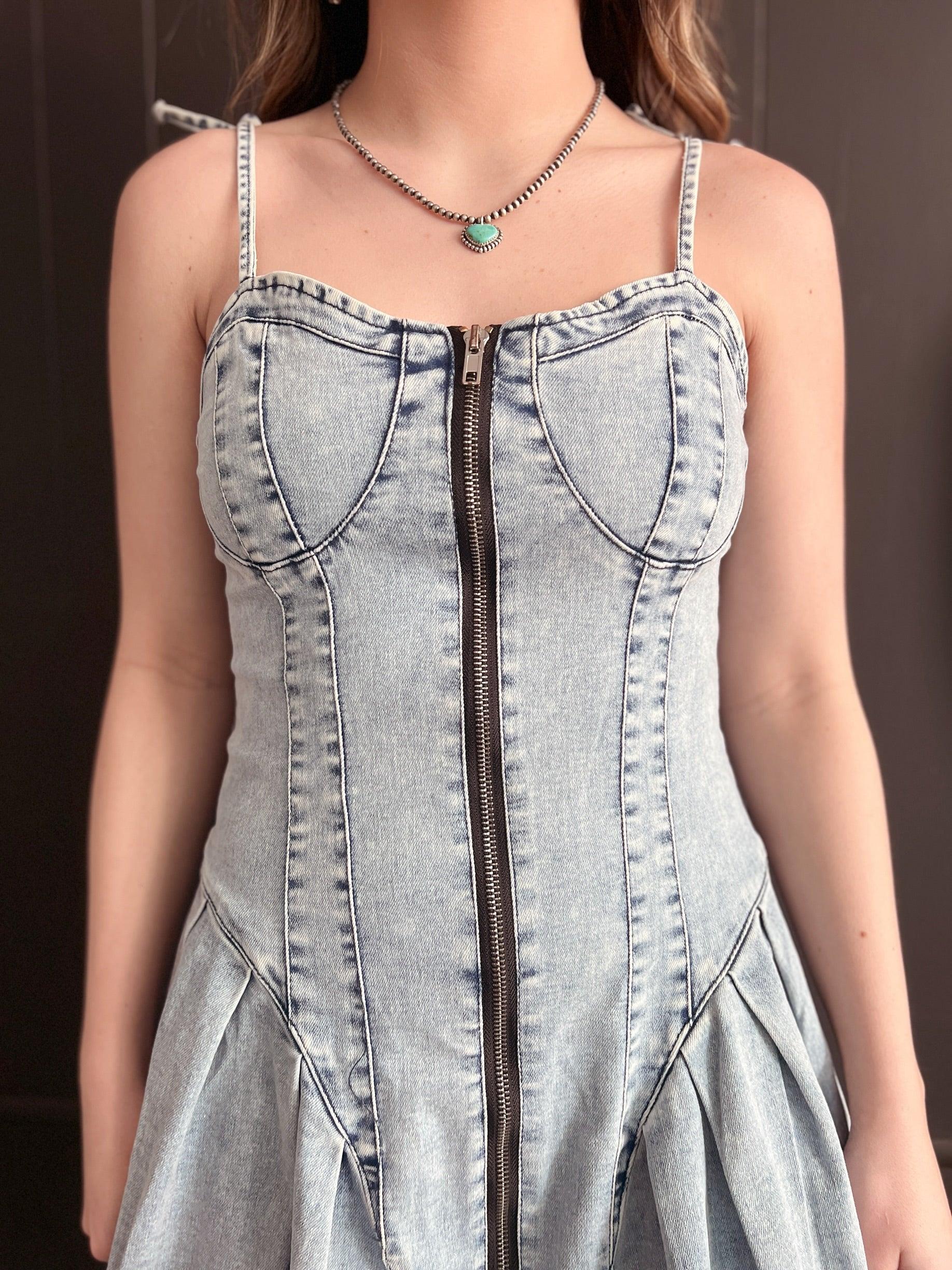 Patchwork Denim Slip Dress Product Image