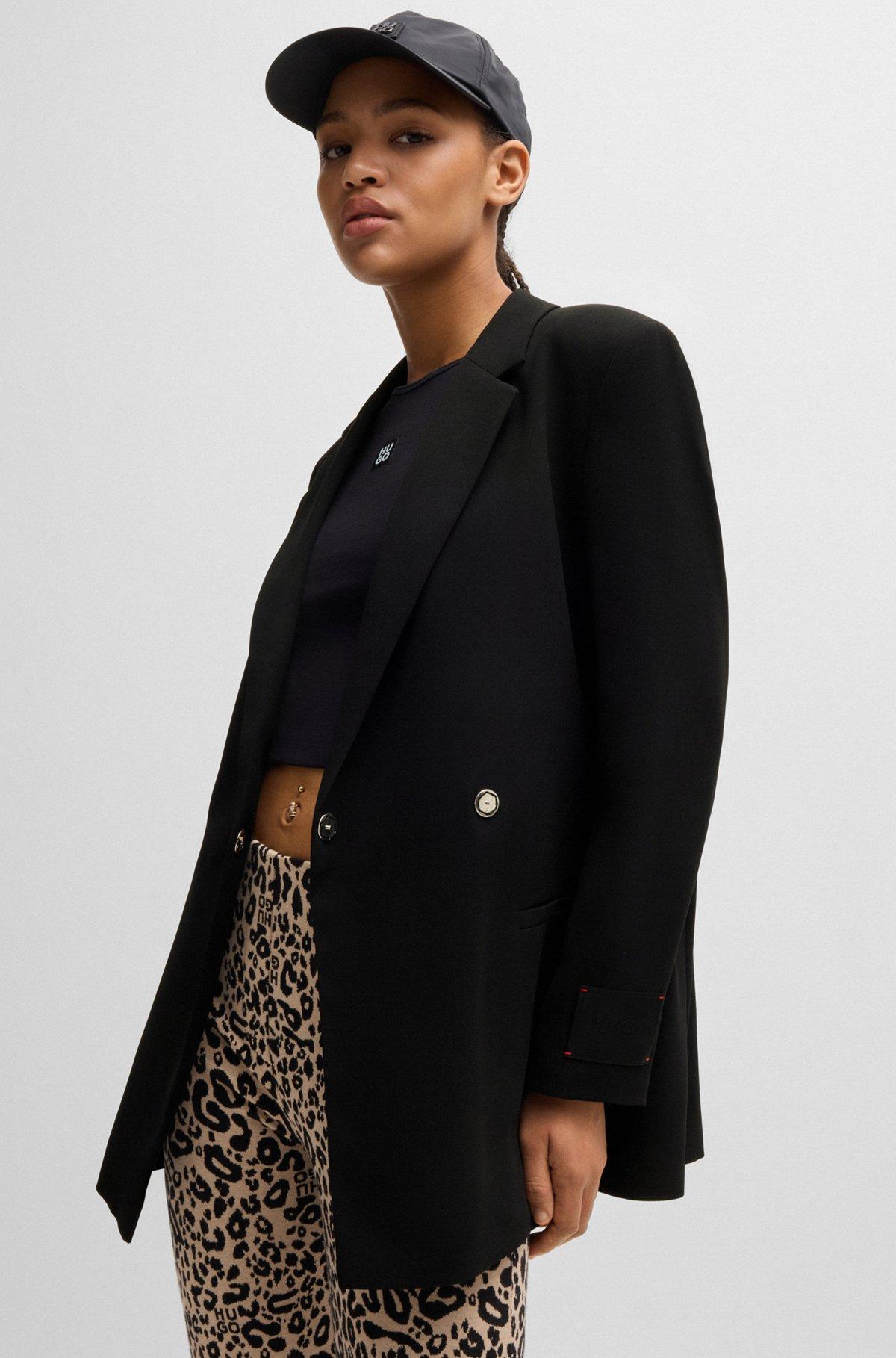 HUGO - Relaxed-fit long-length jacket with wrap front - Black Product Image