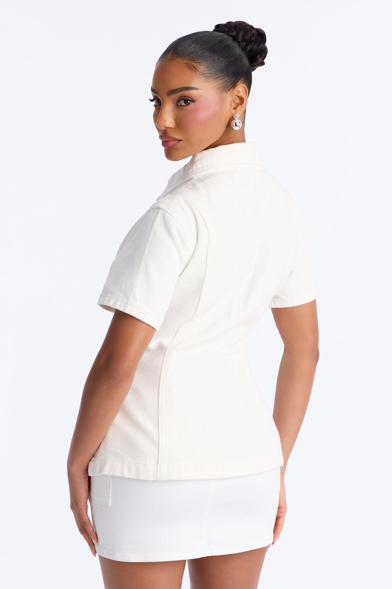Nina Cinched Waist Denim Shirt - White Female Product Image