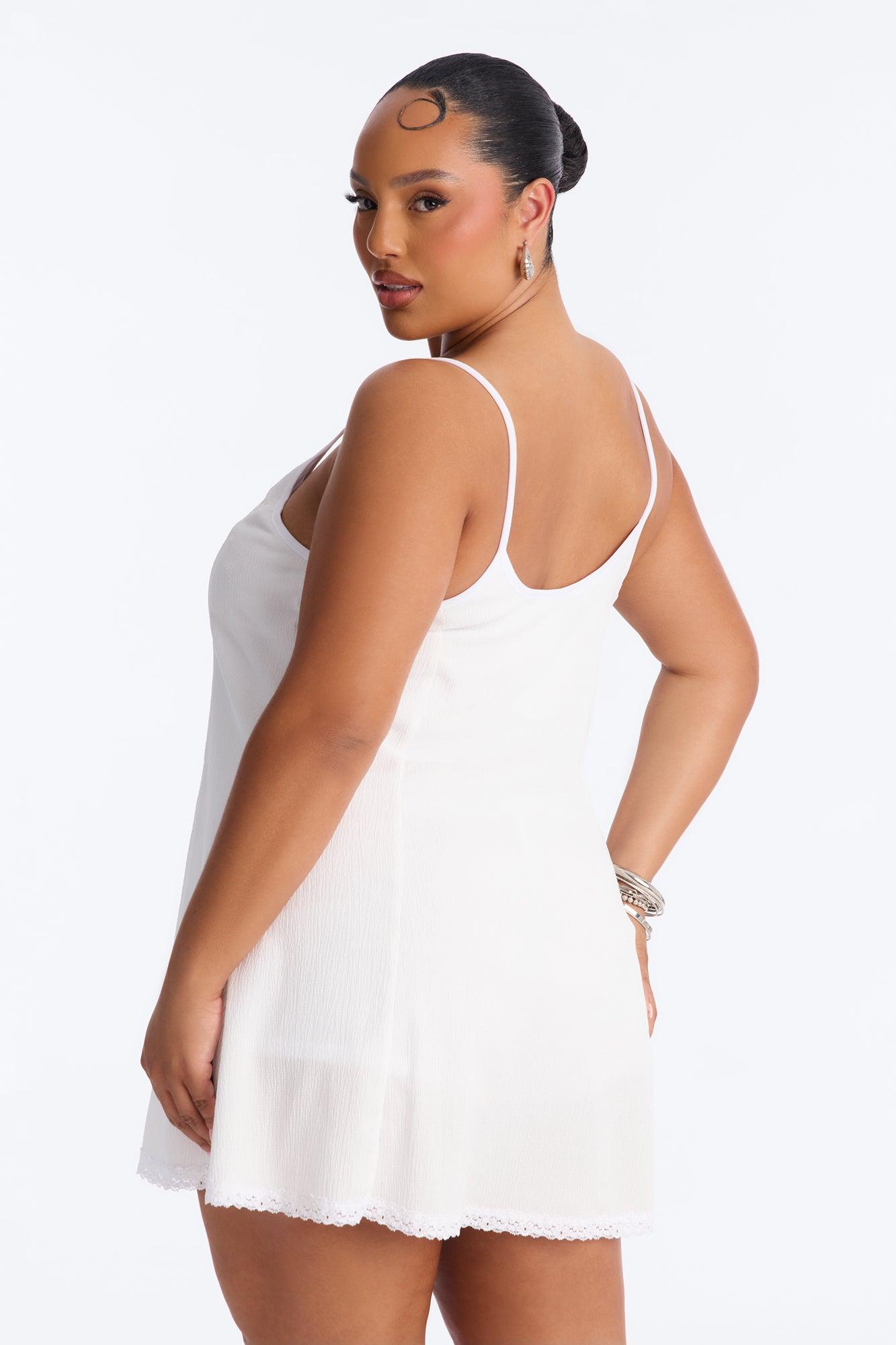 Rachel Lace Trim Textured Mini Dress - Off White Female Product Image