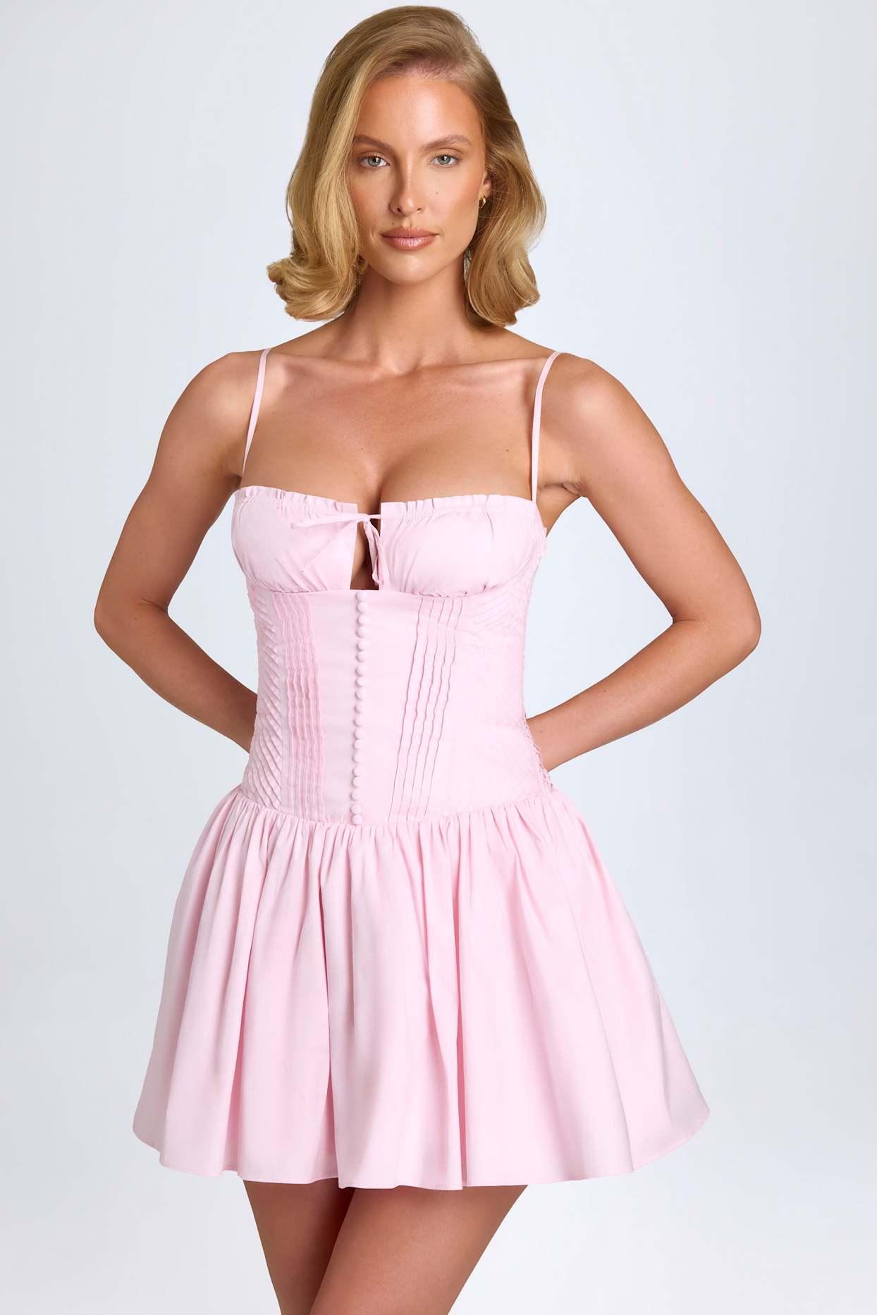 Pintucked Shirred Mini Dress in Blush Product Image