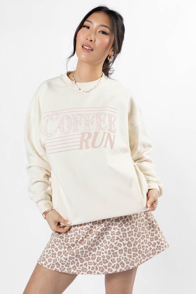 Coffee Run Leopard Cream Graphic Sweatshirt SALE Product Image