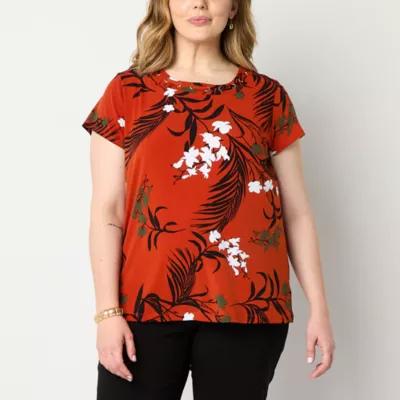 Liz Claiborne Plus Womens Round Neck Short Sleeve Blouse Product Image