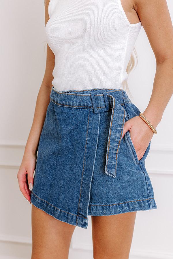 The Jane High Waist Denim Skort in Medium Wash Product Image