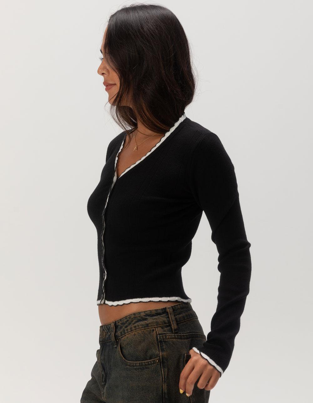 RSQ Womens Scallop Tipped Cardigan - BLK/WHT Product Image