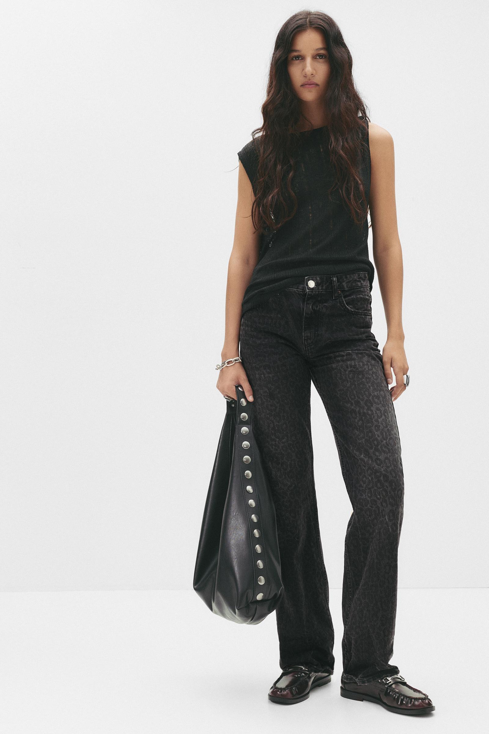 Straight-leg leopard print jeans Product Image