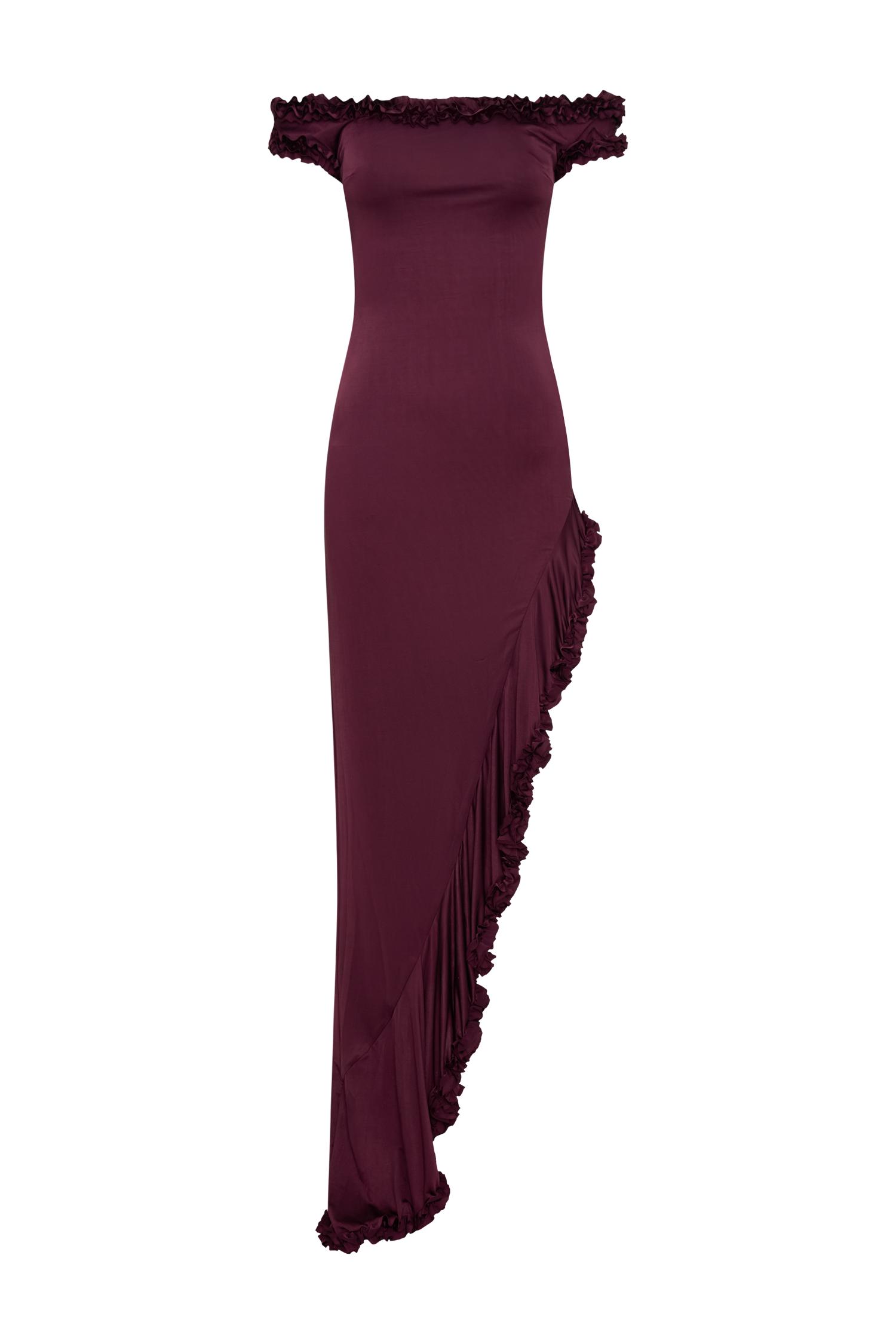 Arielle Off Shoulder Ruffle Midi Dress - Plum Product Image