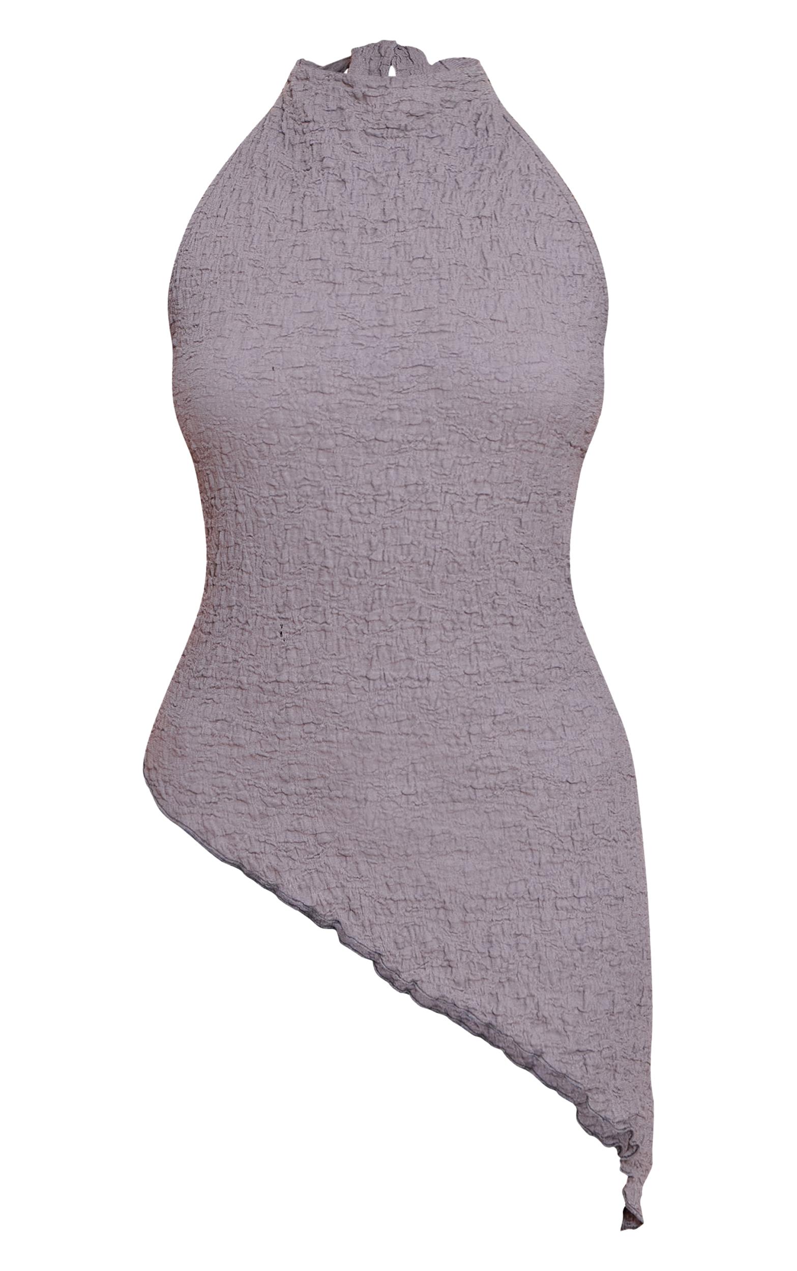Grey Textured High Neck Asymmetric Hem Detail Long Top Product Image