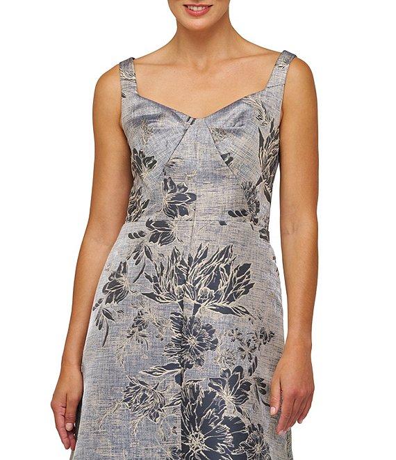 Kay Unger Scoop Neck Sleeveless Floral Jacquard Aline Gown Product Image