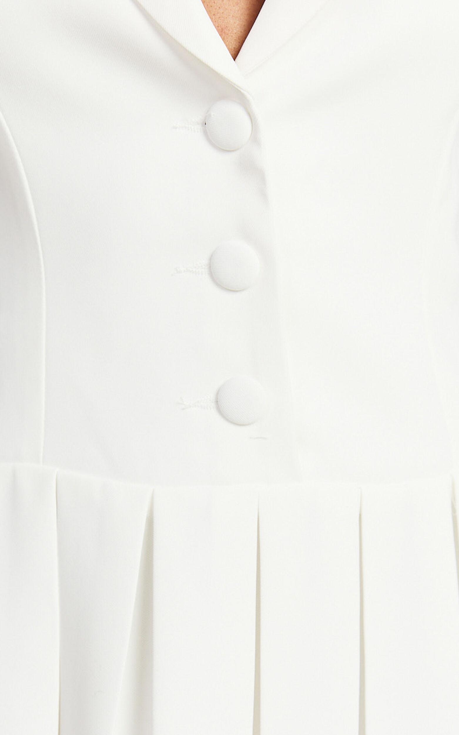 Hannah Mini Dress - Tailored Button Down Pleated Mini Dress in White Product Image