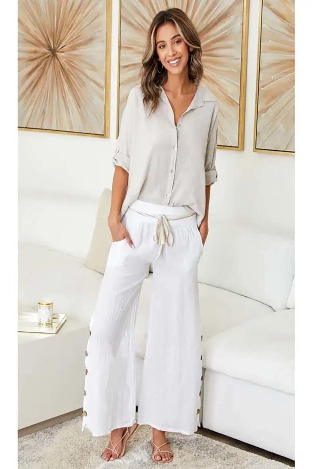 Linen Wide Leg Palazzo Pants Product Image