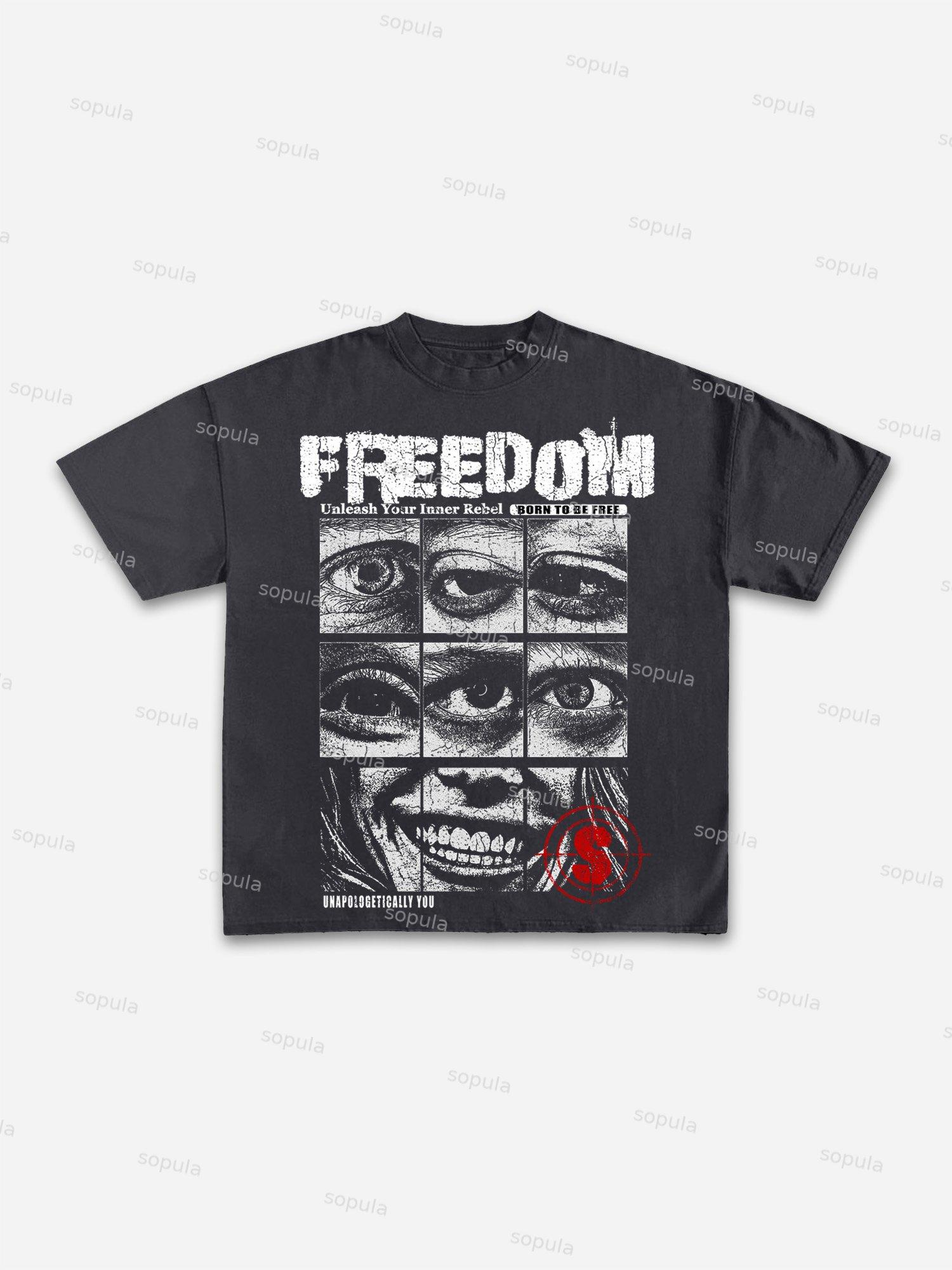 Freedom Eyes Lips Graphic Print Cotton T-shirt Product Image
