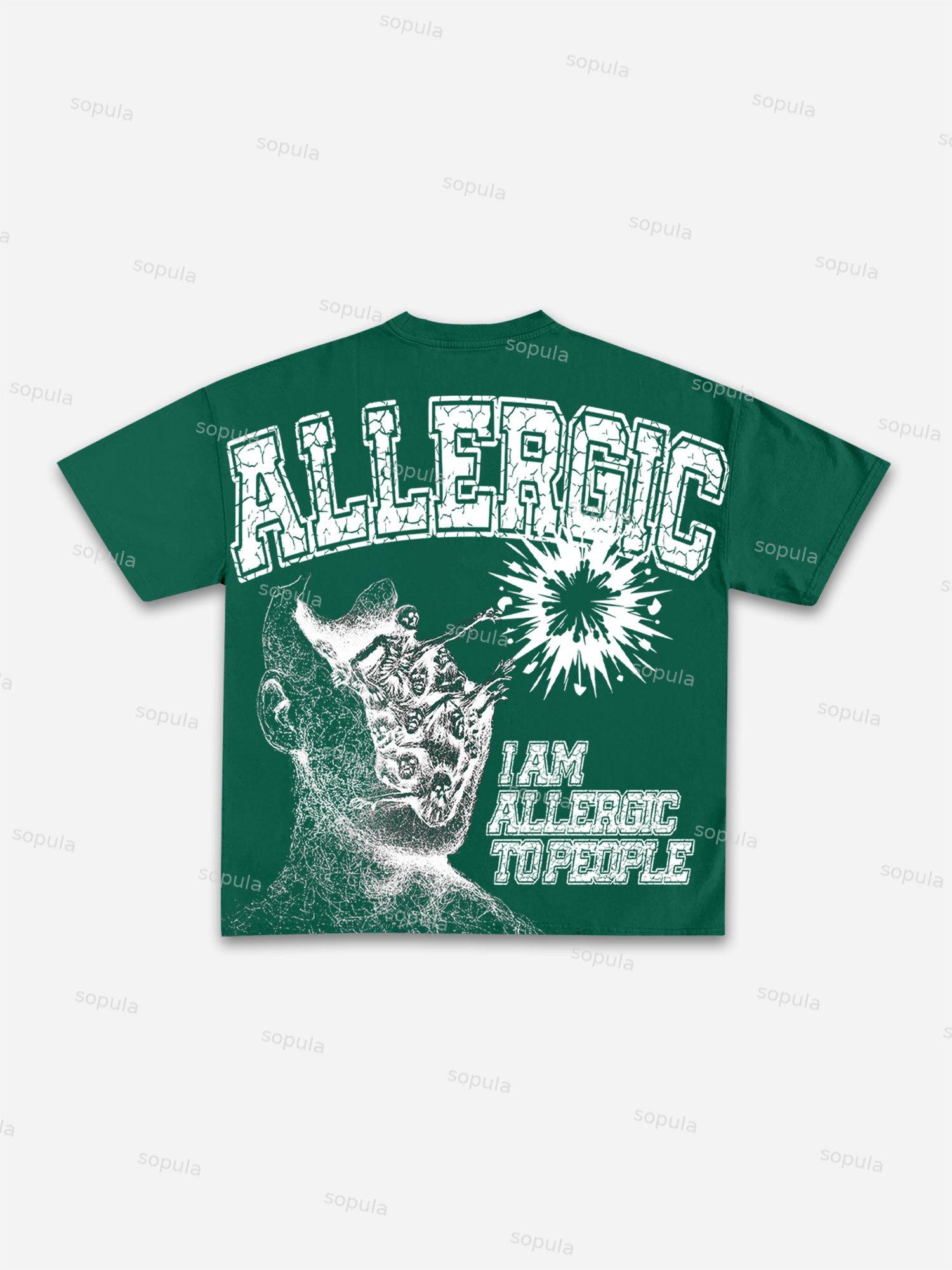 I Am Allergic To People Print Cotton T-shirt Product Image