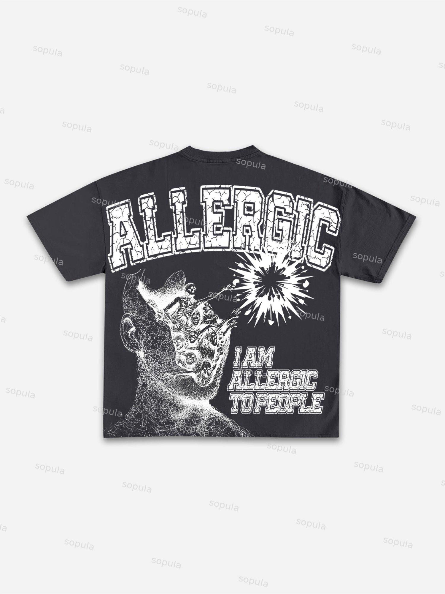 I Am Allergic To People Print Cotton T-shirt Product Image