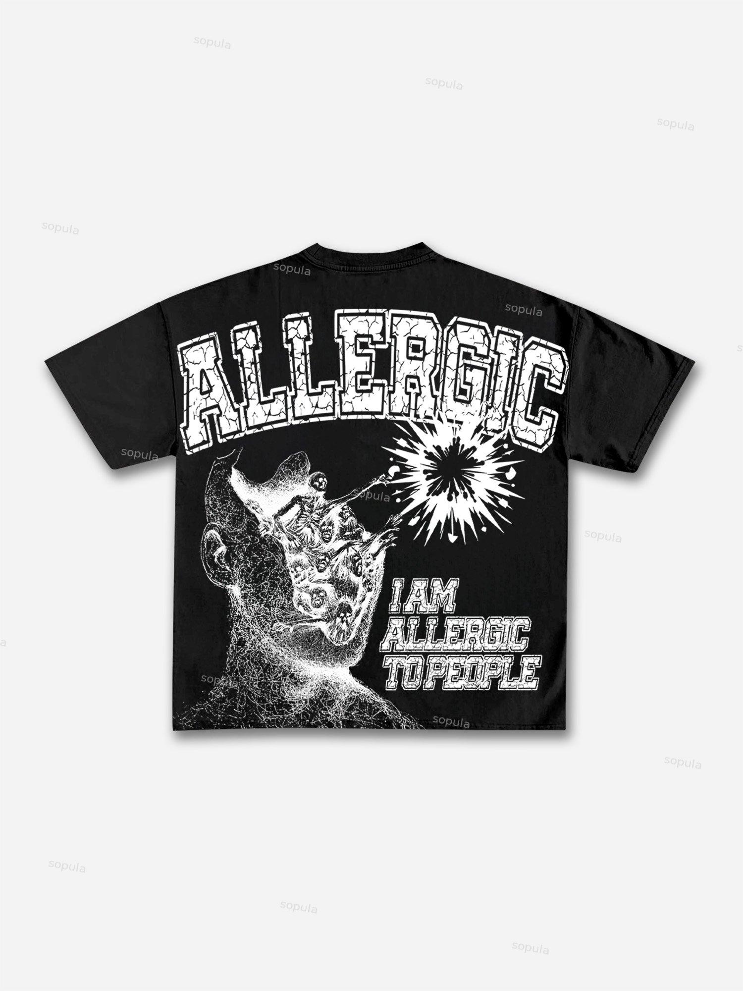 I Am Allergic To People Print Cotton T-shirt Product Image
