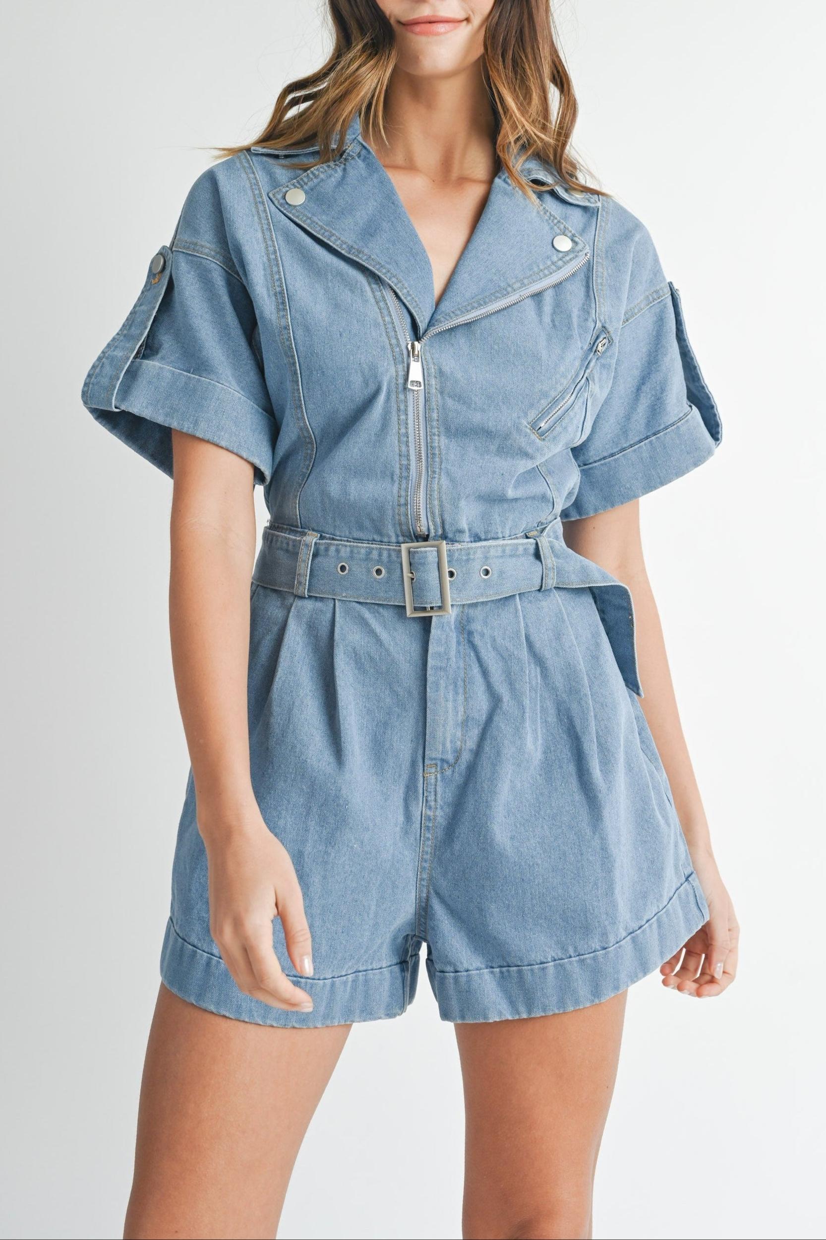 Moto Jacket Denim Romper Product Image