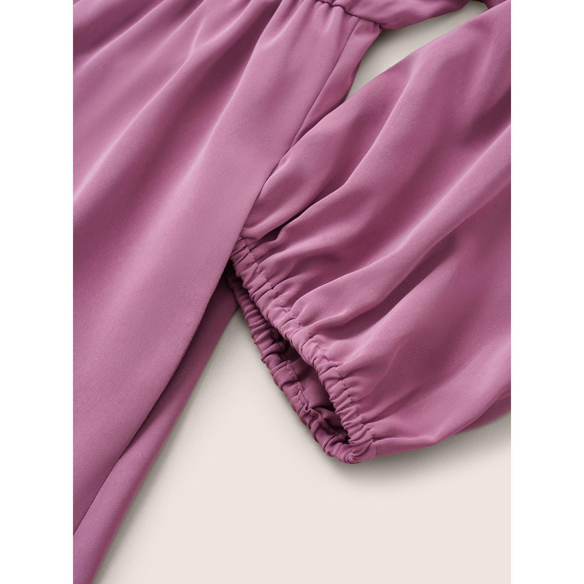 Plus Size Notched Button Through Elastic Waist Belted Dress Mauve Women At the Office Non Notched collar Elbow-length sleeve Curvy Midi Dress BloomChic 12/L Product Image