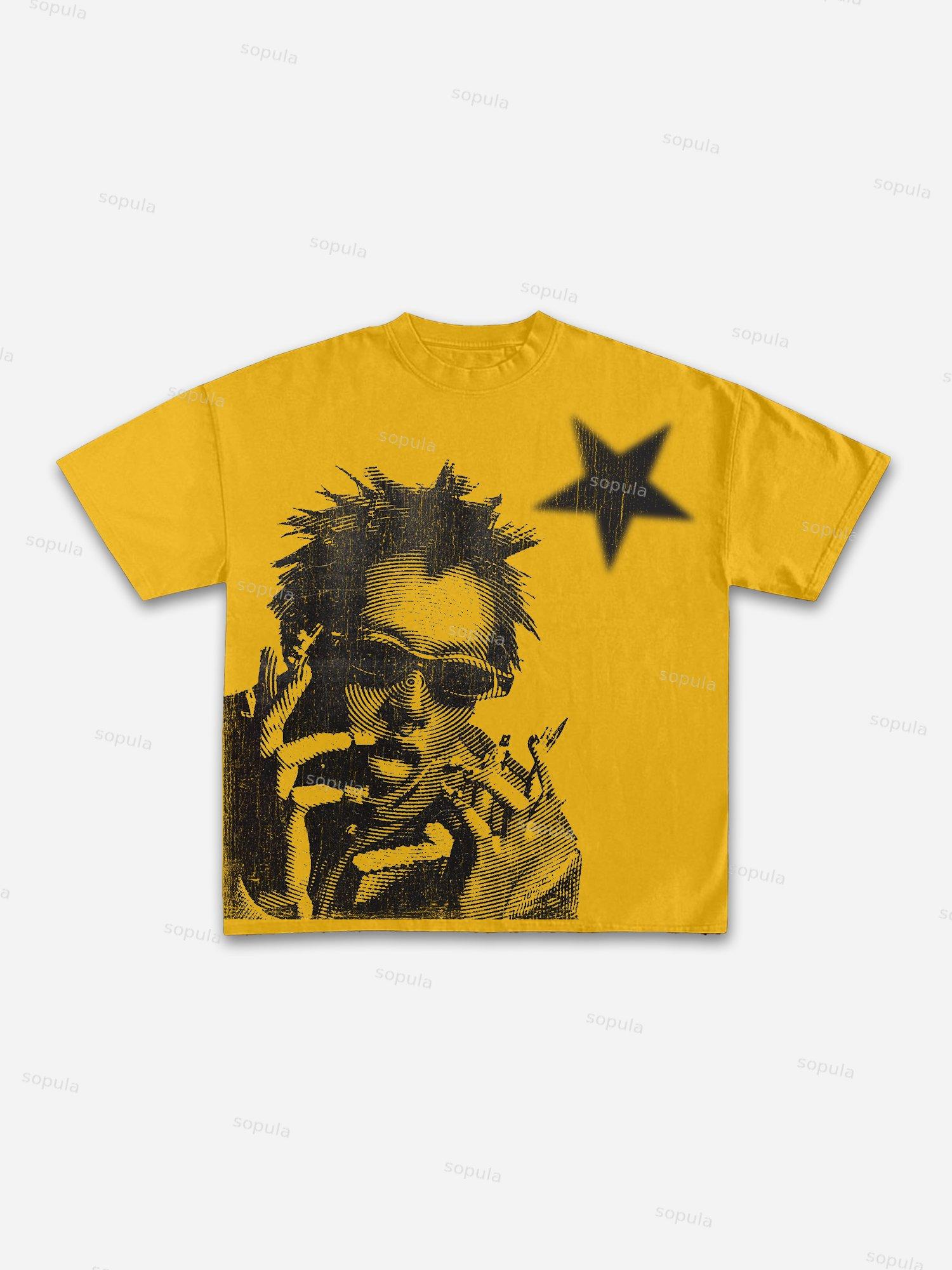 Street Abstract Portrait Print Cotton T-shirt Product Image