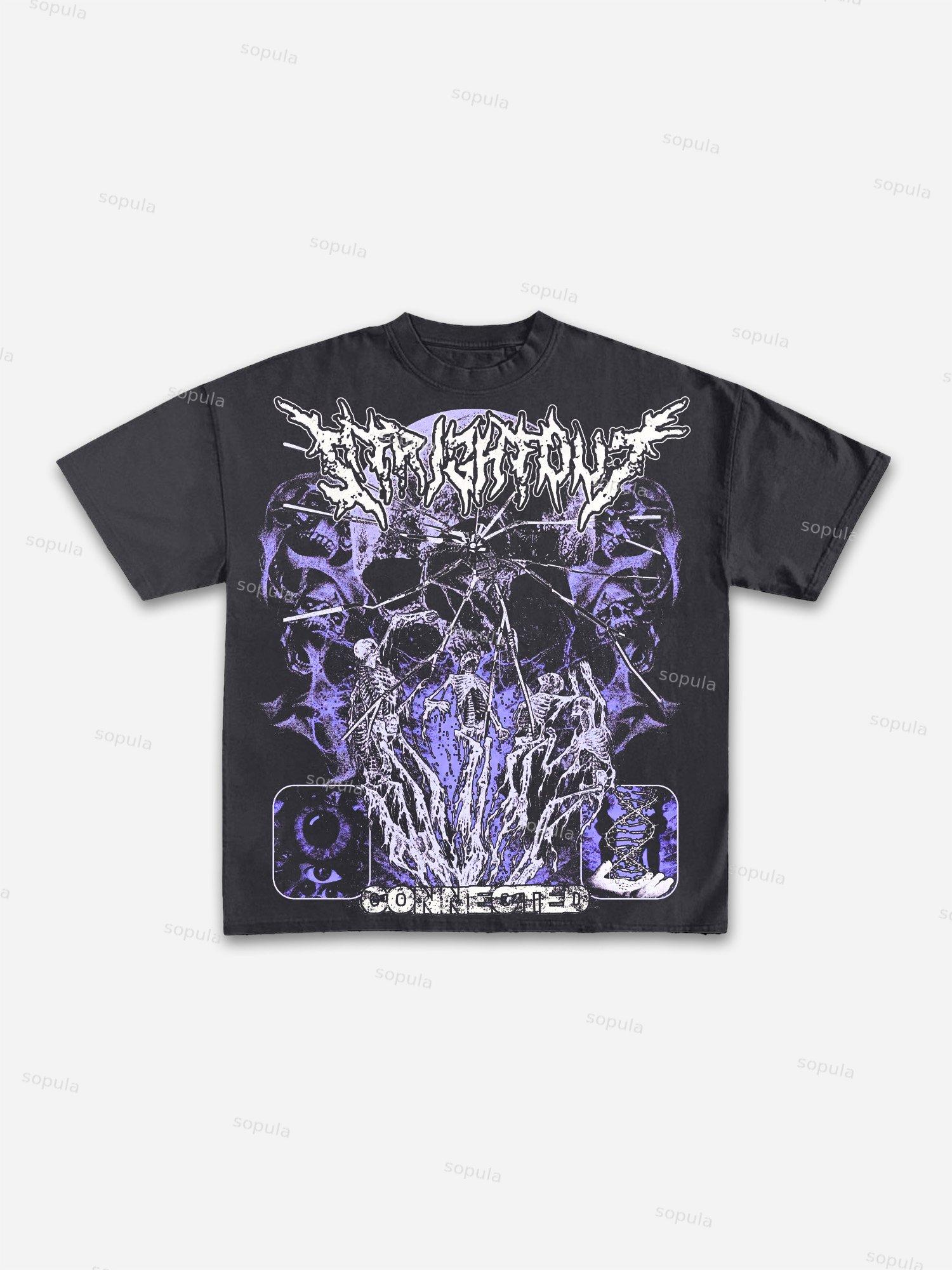 Vintage Skull Connected Graphic Cotton T-shirt Product Image