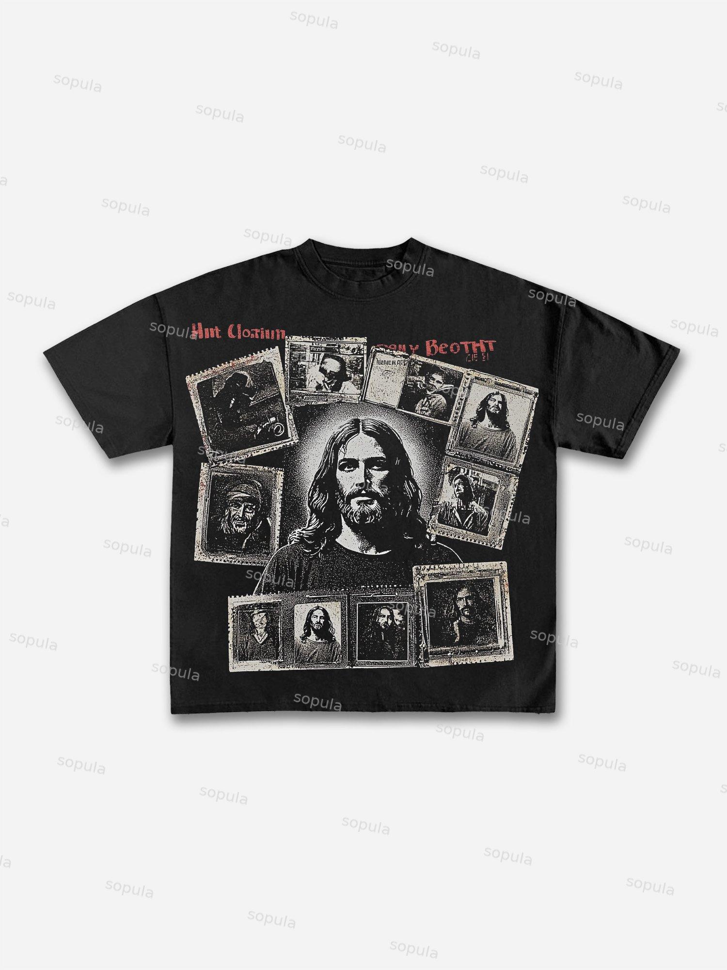 Vintage Jesus Memories Retro Camera Print Street Cotton T-shirt Product Image
