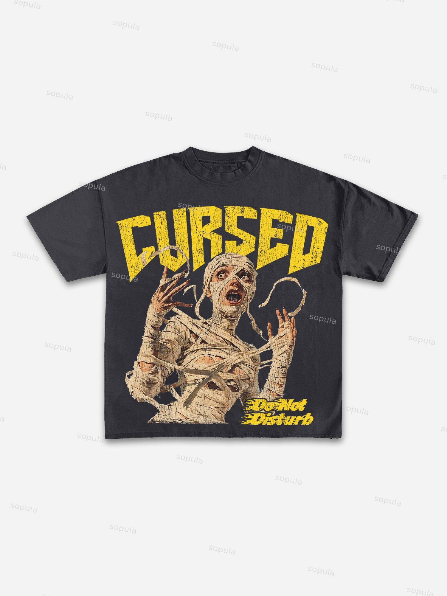 Do Not Disturb Mummy Print Cotton T-shirt Product Image