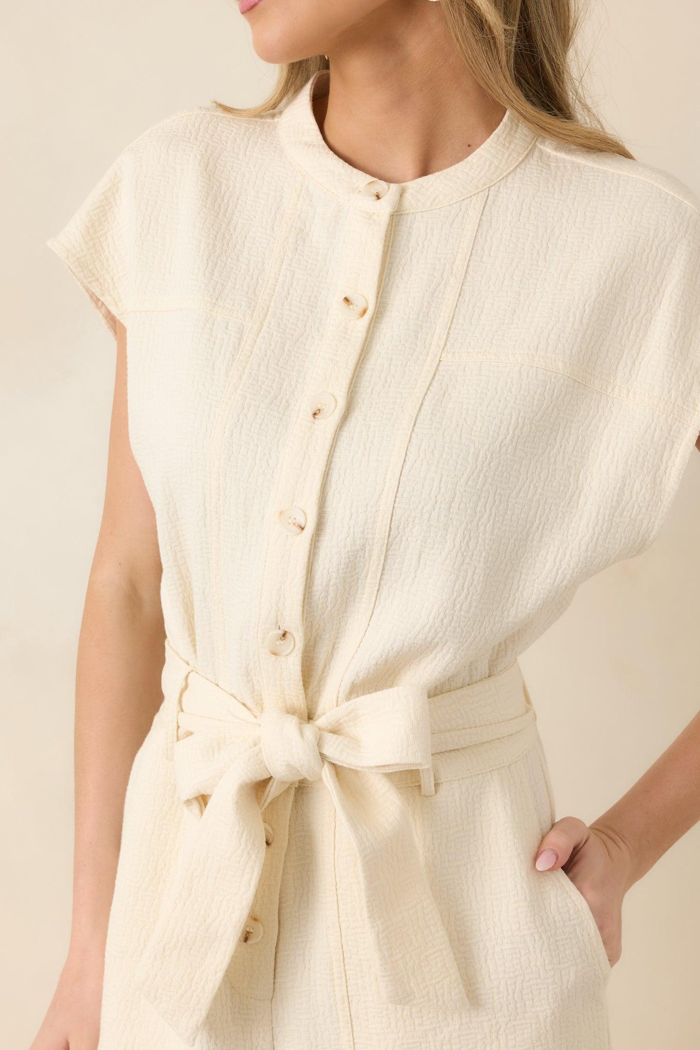 FRNCH Celestia Ivory Textured Cotton Jumpsuit Product Image