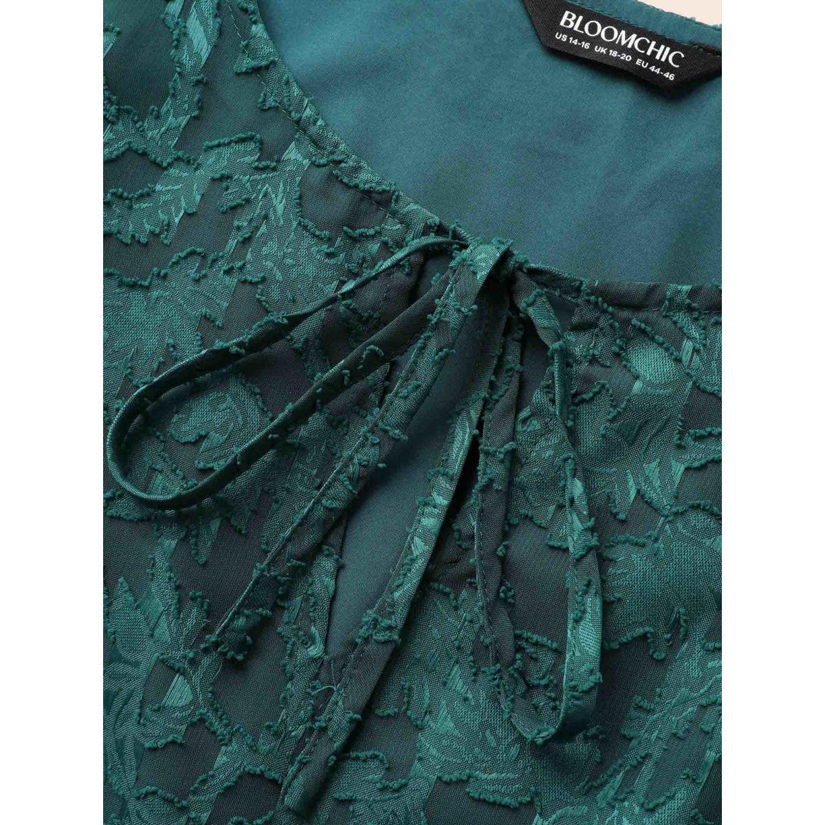 Plus Size Texture Mesh Tie Knot Tank Dress Emerald Women Elegant Tie knot V-neck Sleeveless Curvy BloomChic 14-16/1X Product Image