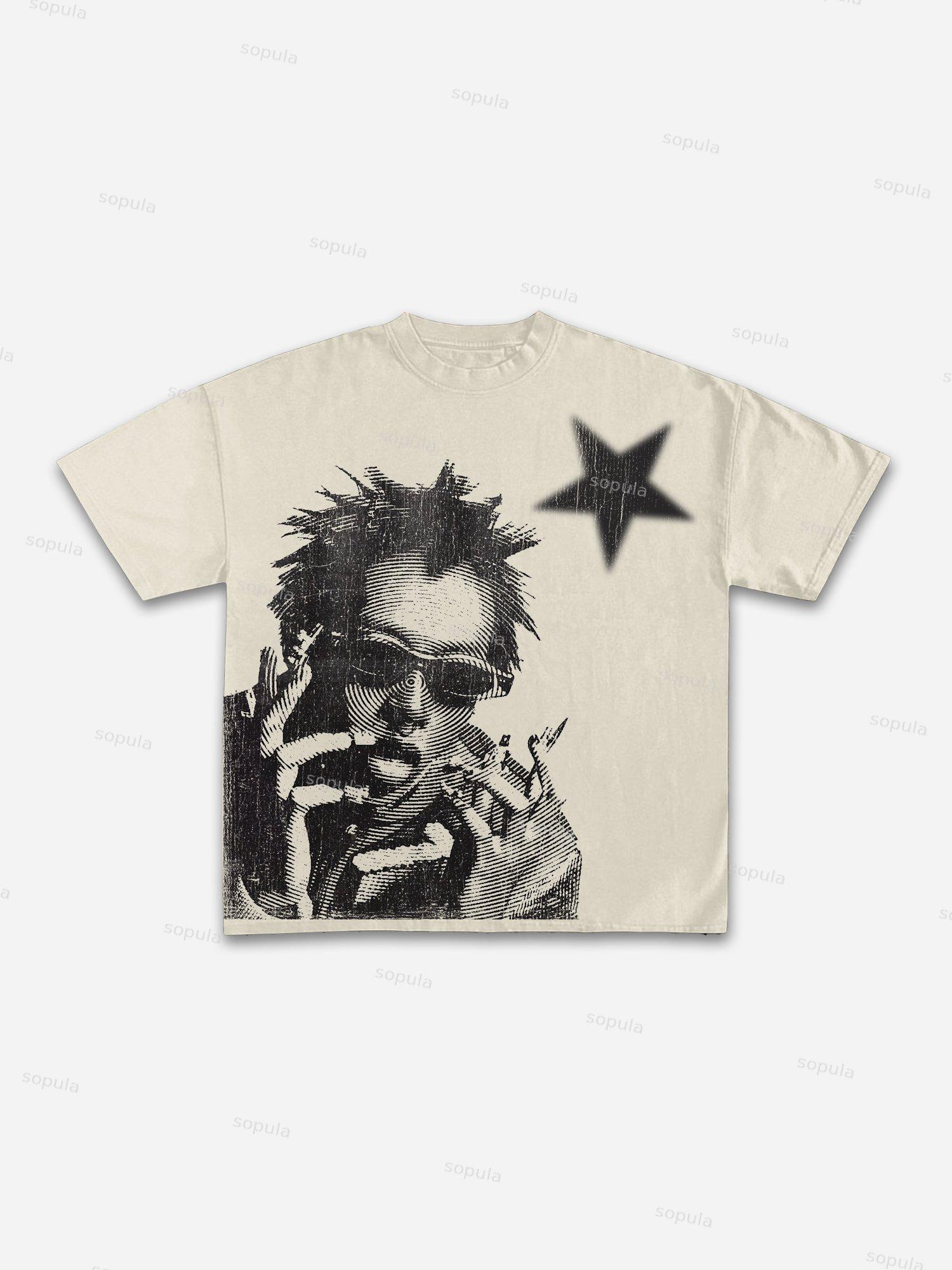 Street Abstract Portrait Print Cotton T-shirt Product Image