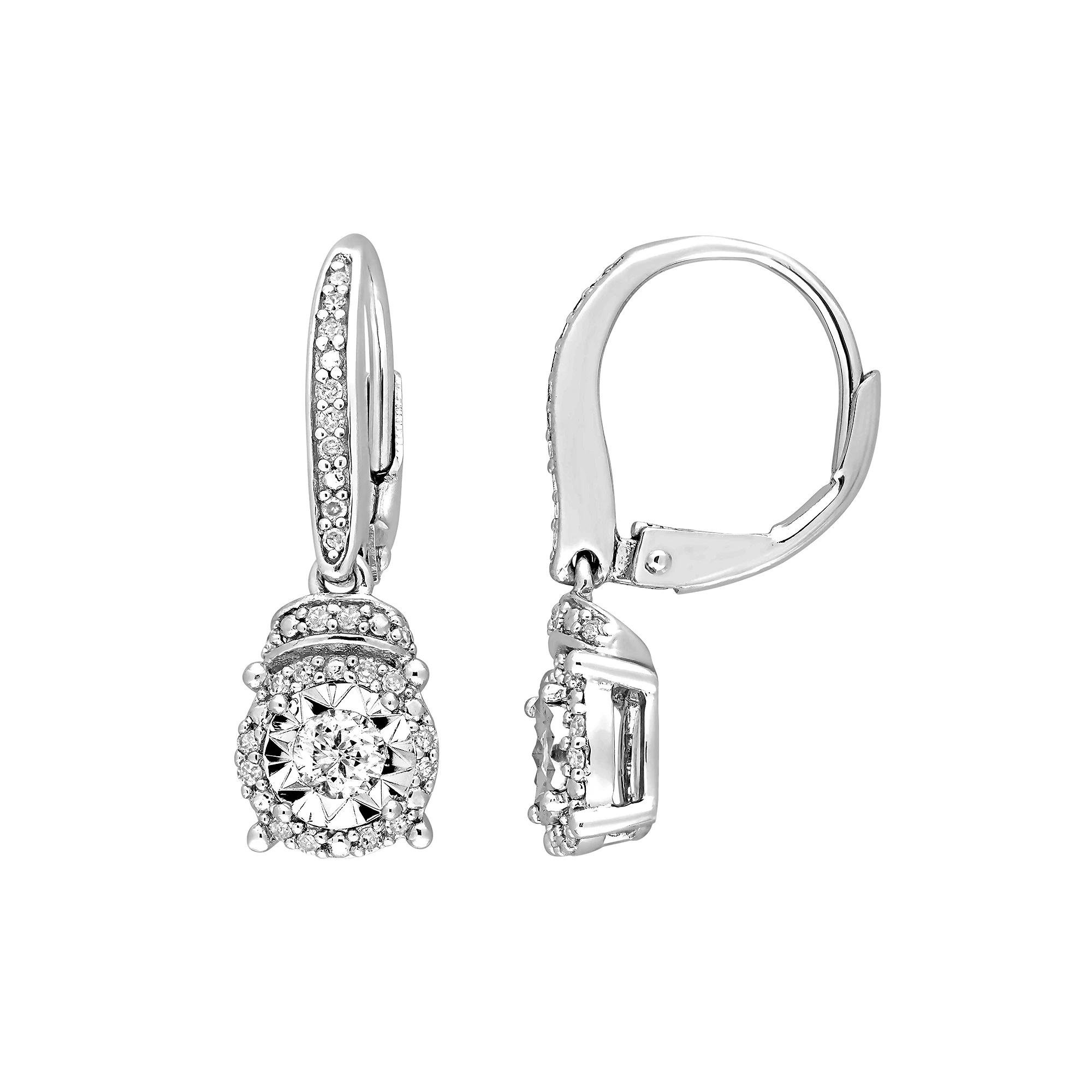 Stella Grace Sterling Silver 1/3 Carat T.W. Diamond Round Drop Leverback Earrings, Women's Product Image