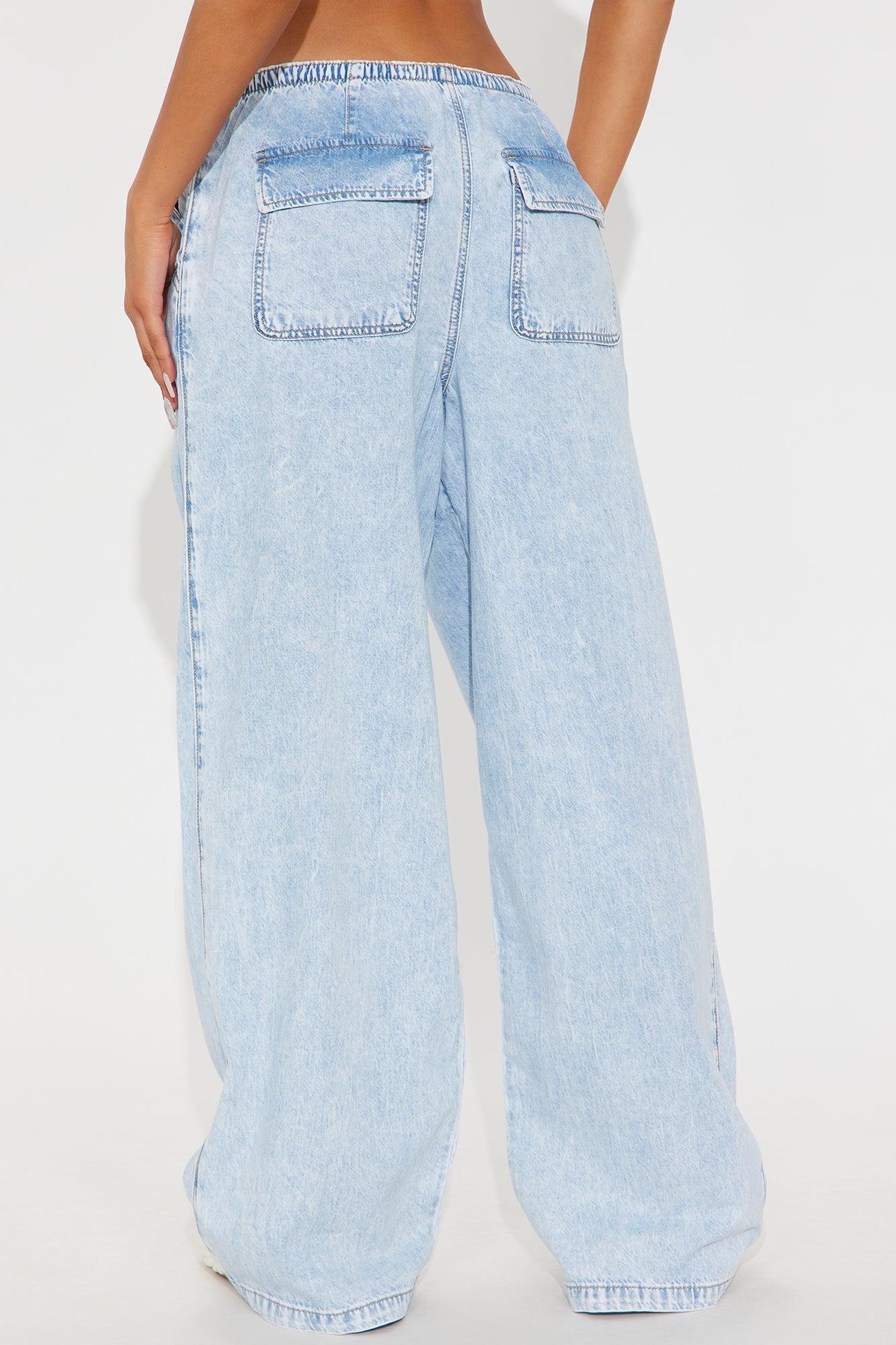 Baeside Tie Waist Wide Leg Jeans - Light Wash Female Product Image