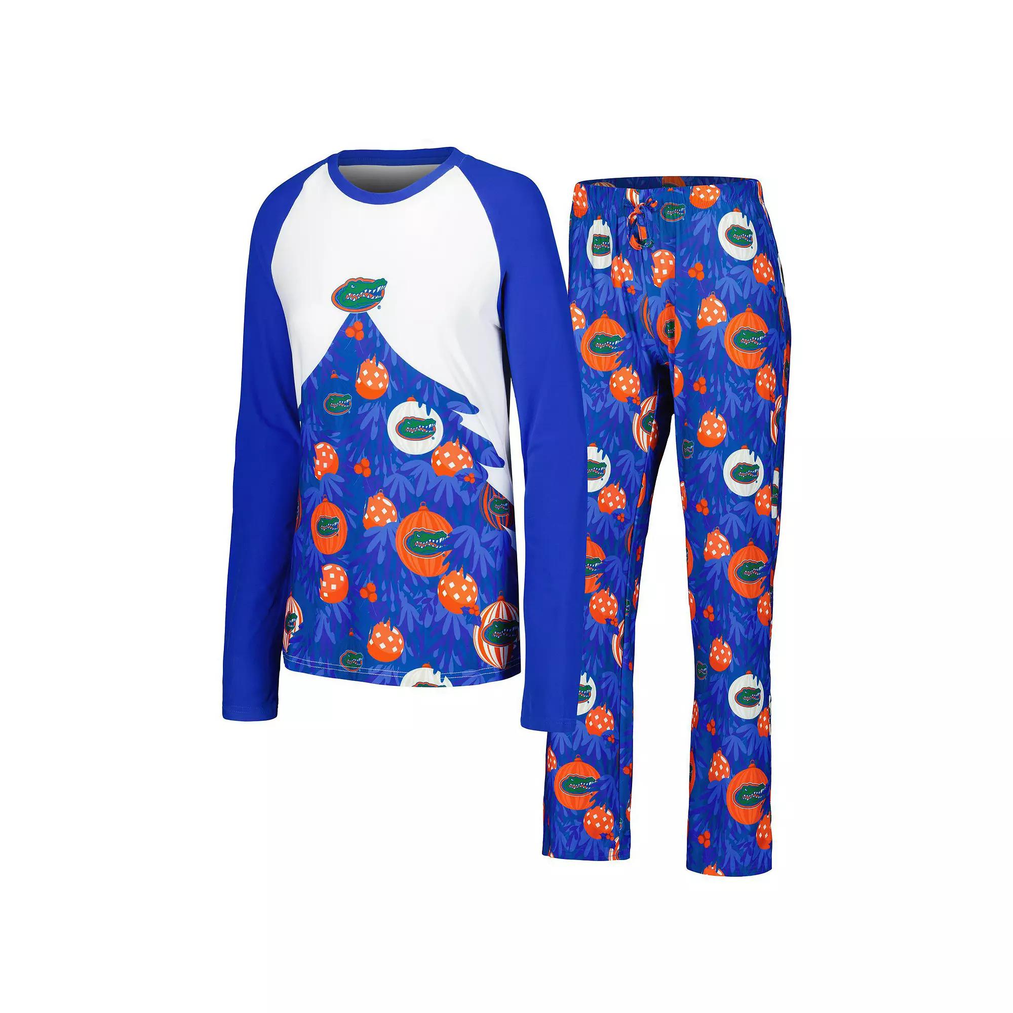 Women's Concepts Sport Royal Florida Gators Tinsel Ugly Sweater Long Sleeve T-Shirt & Pants Sleep Set,  Product Image