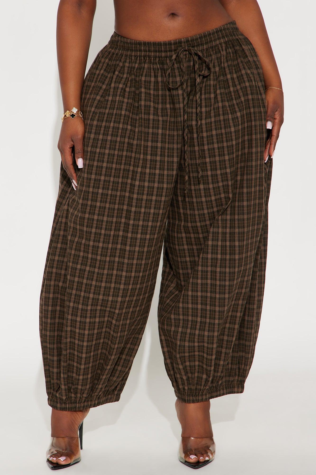 Jolene Plaid Barrel Pant - Chocolate Female Product Image