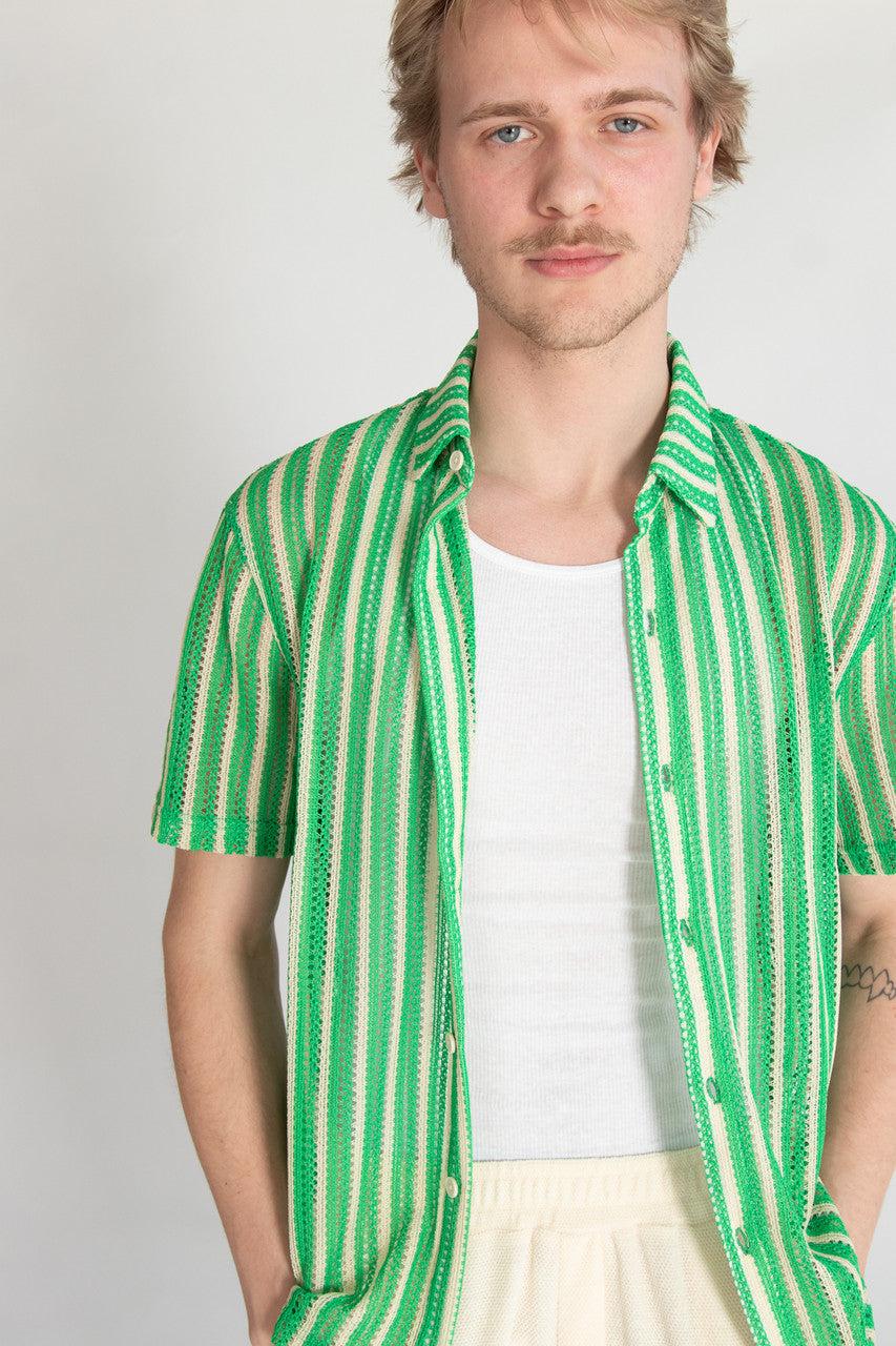 Green Cabana Knit Button Up Shirt Product Image