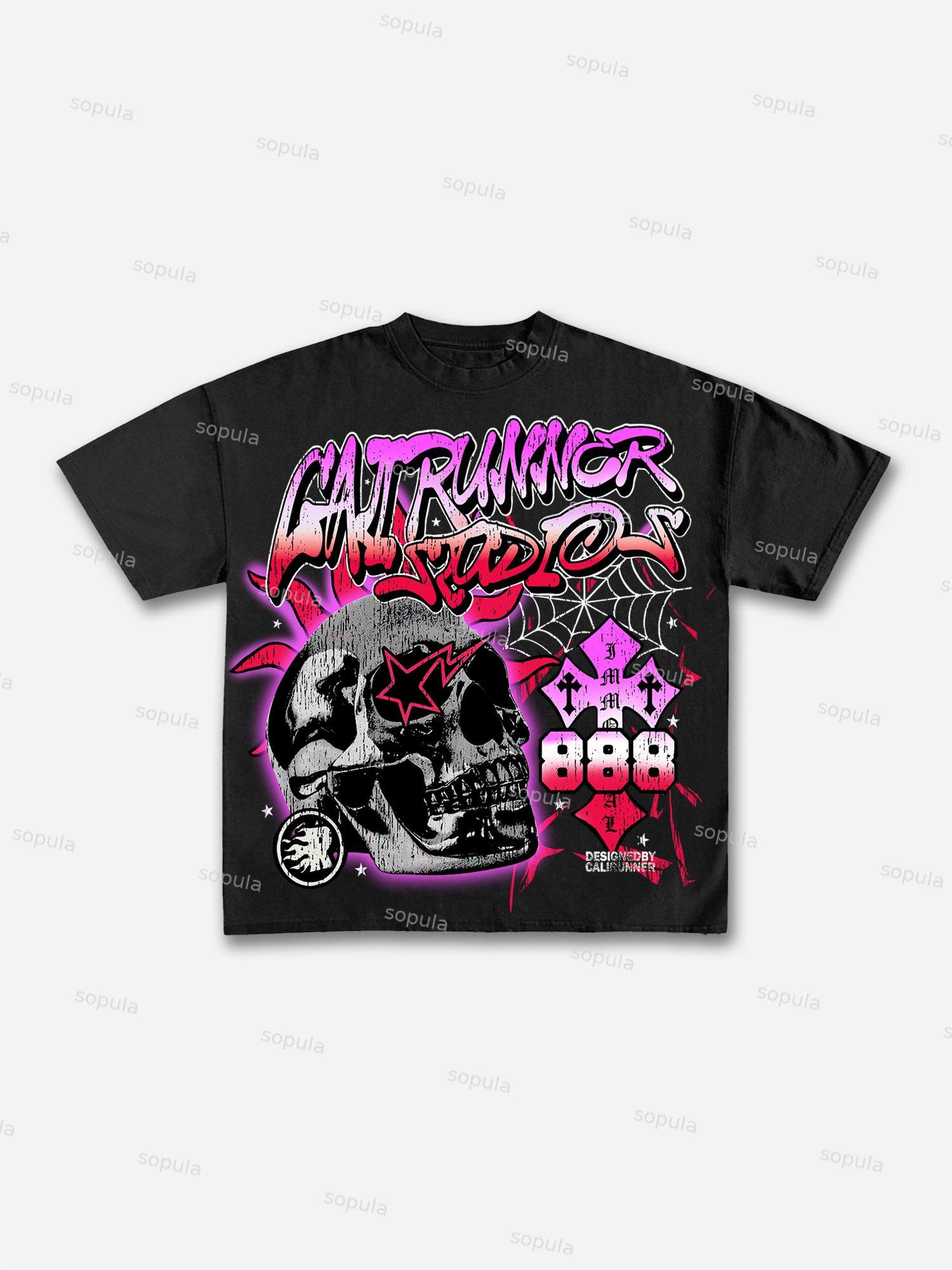 Mens Flame Abstract Skull Graphic Cotton T-Shirt Product Image