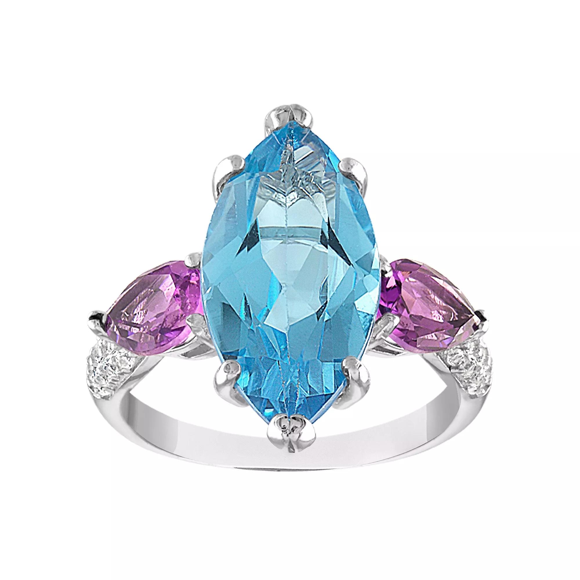 Designs by Gioelli Sterling Silver Swiss Blue Topaz & Amethyst Ring, Womens Product Image