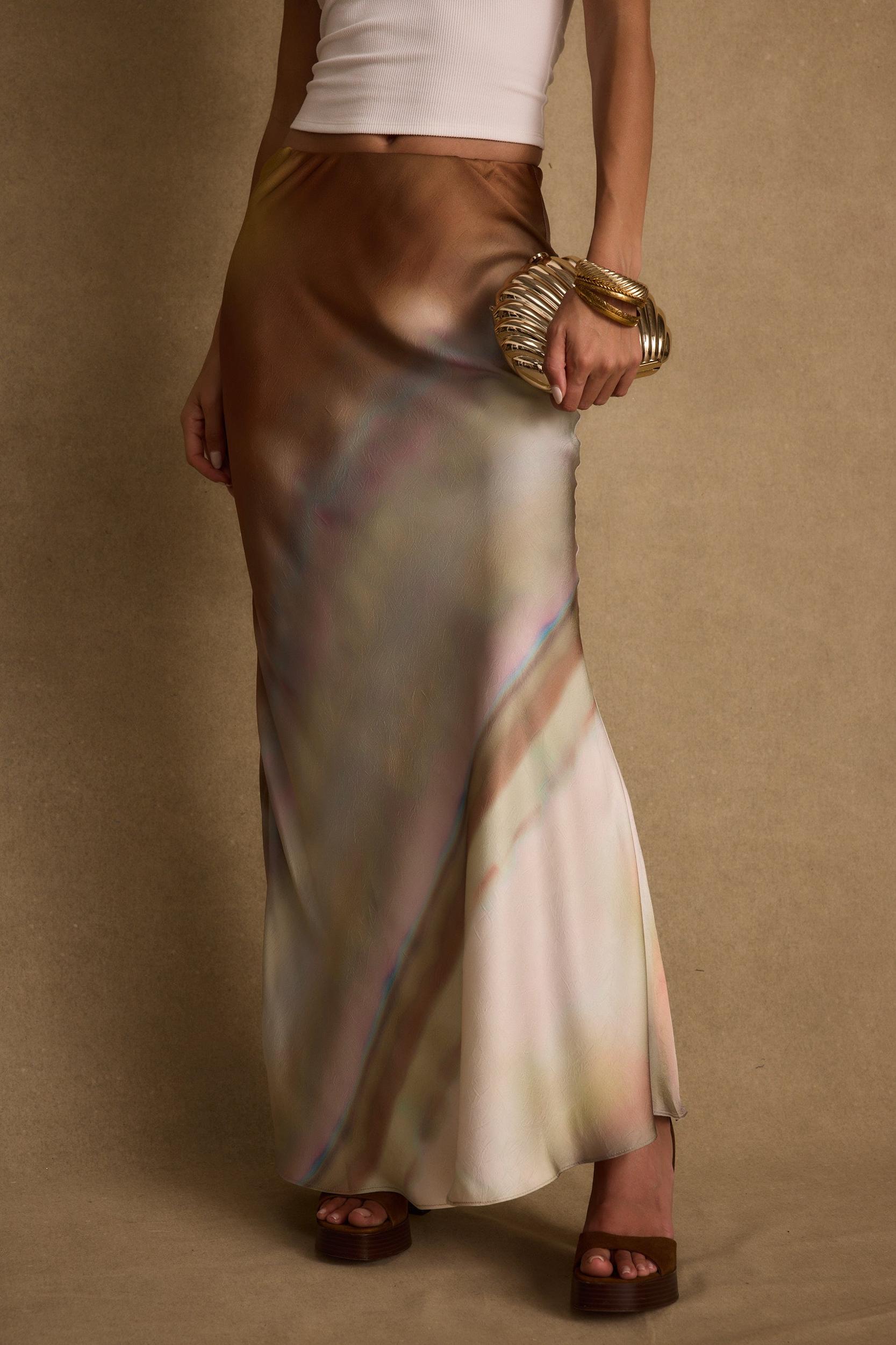 Dolce Golden Ombre Satin Maxi Skirt Product Image
